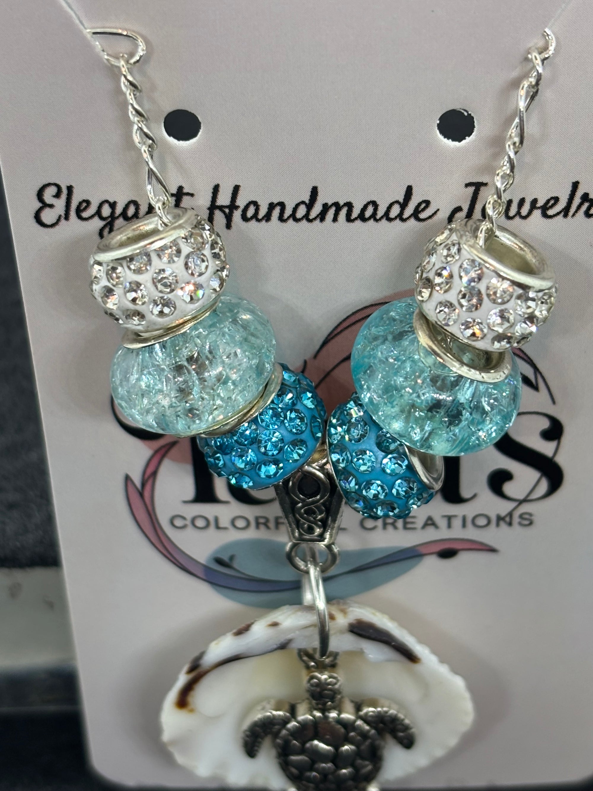 Seashell Beaded Necklace with a turtle pendant