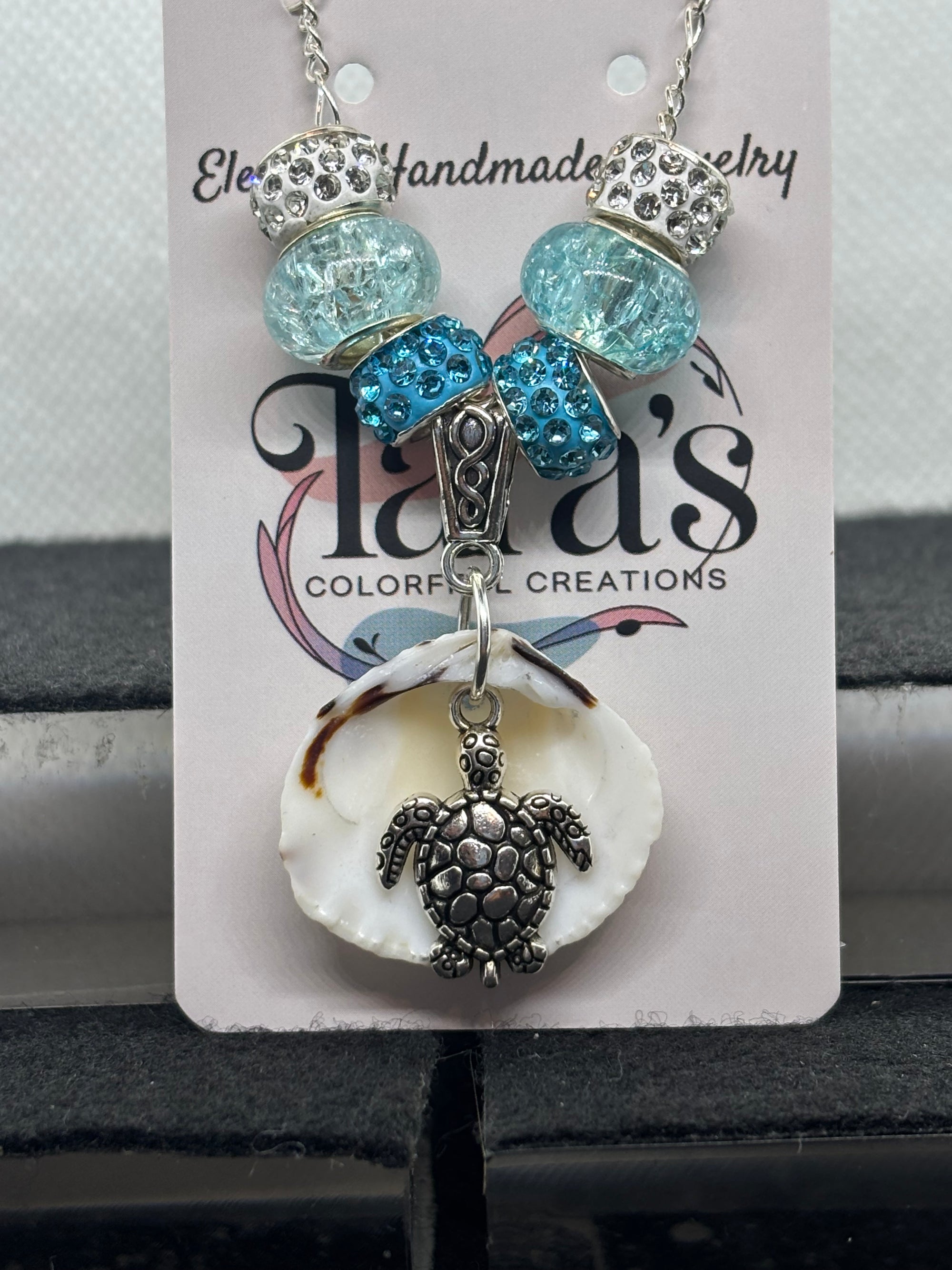 Seashell Beaded Necklace with a turtle pendant