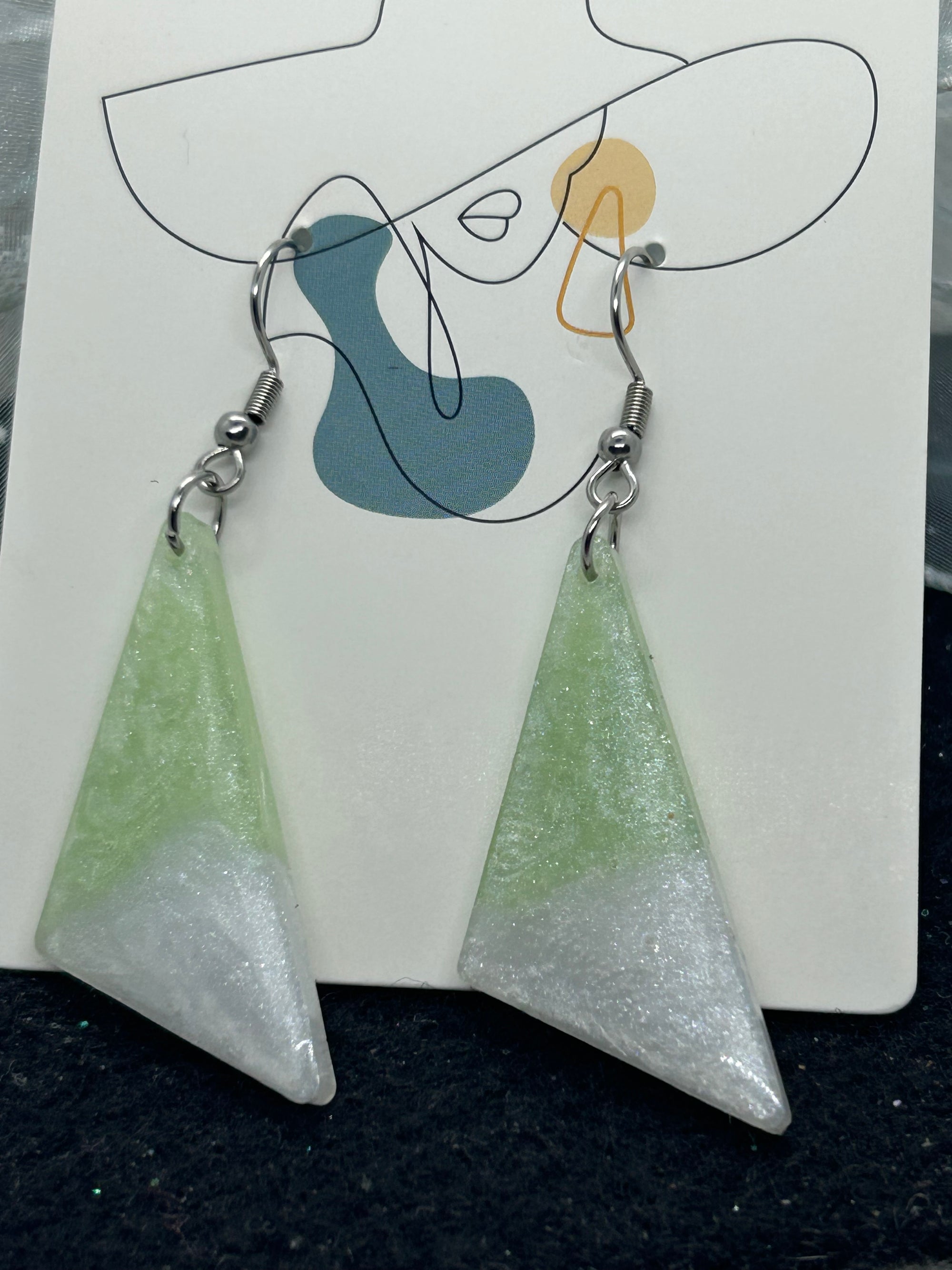 White and Green Earrings
