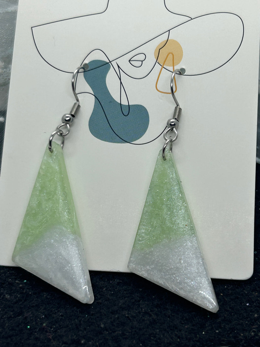 White and Green Earrings