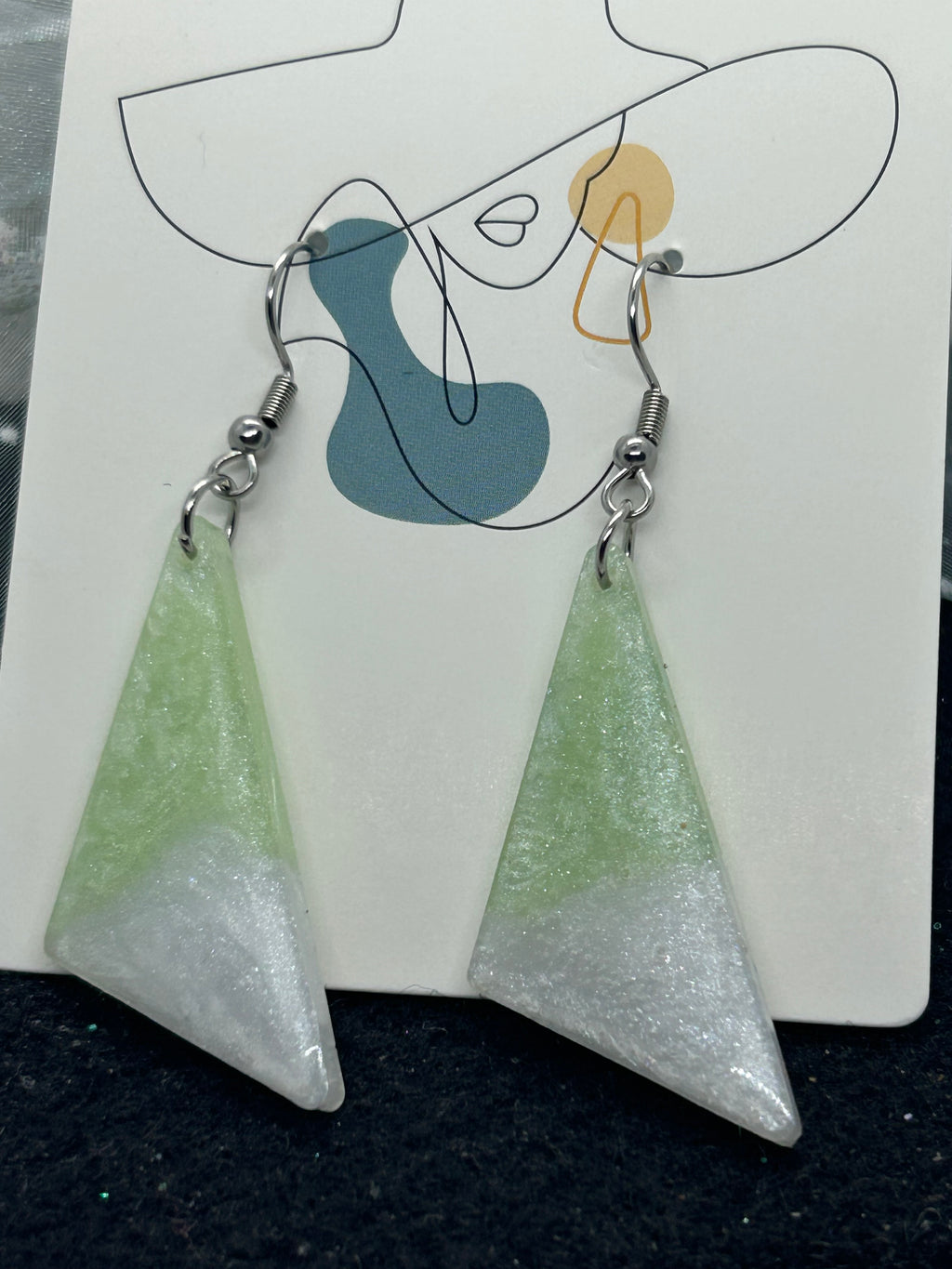 White and Green Earrings