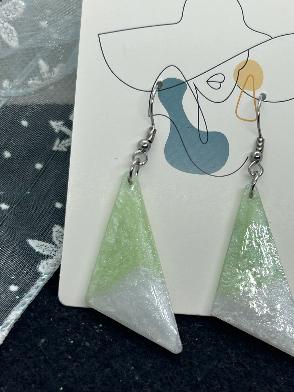 White and Green Earrings