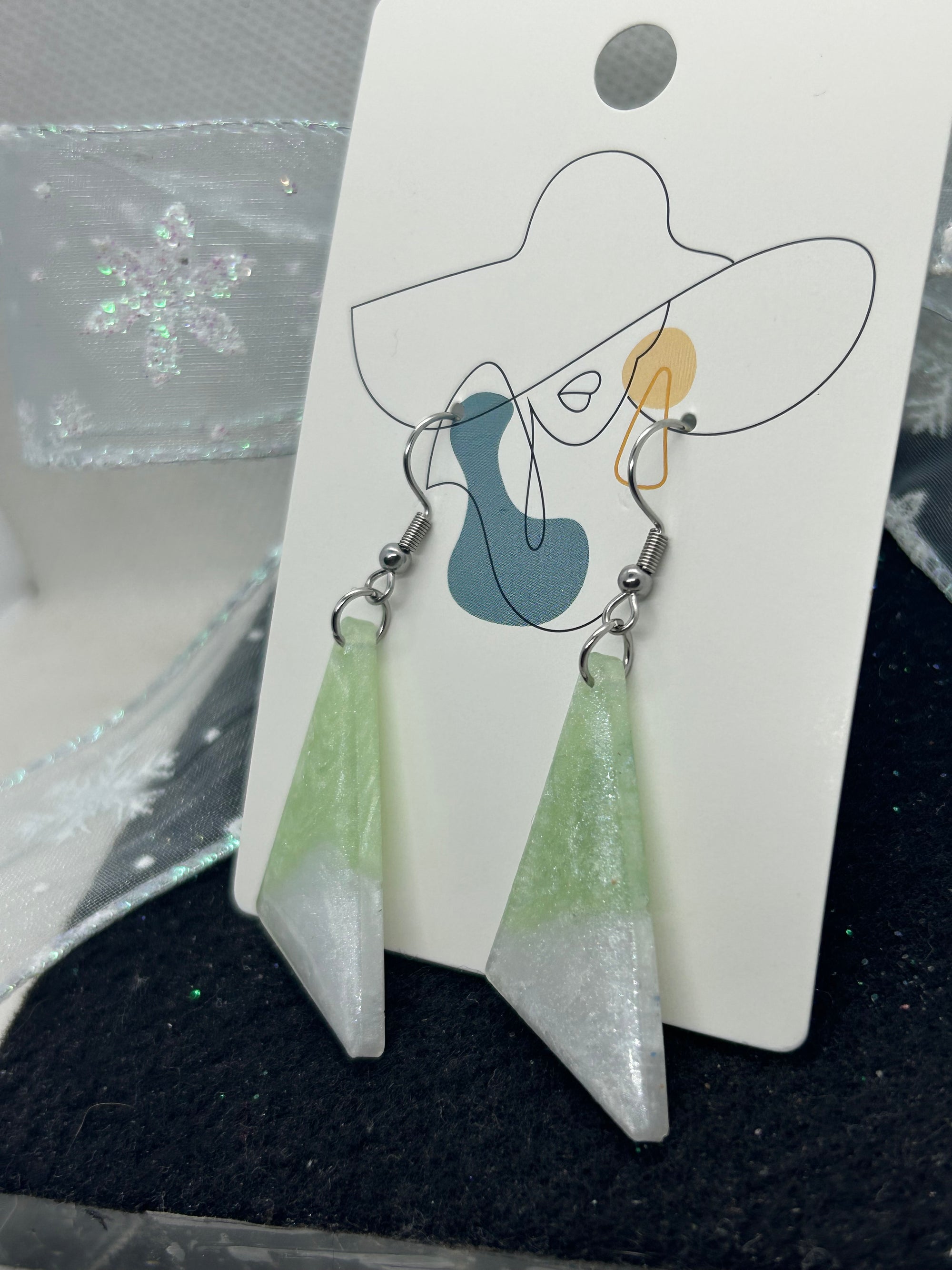 White and Green Earrings