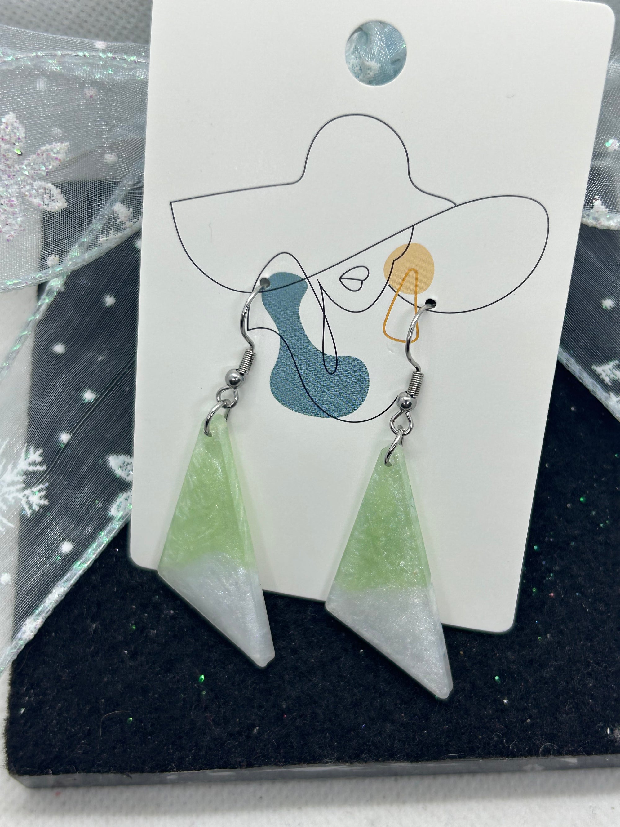 White and Green Earrings