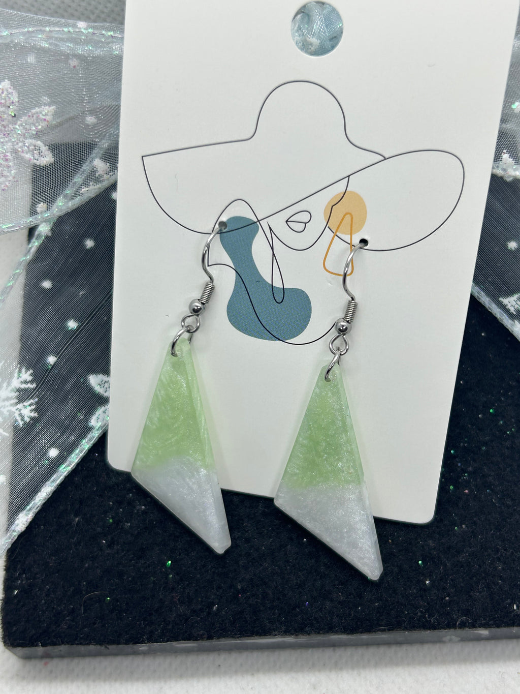 White and Green Earrings