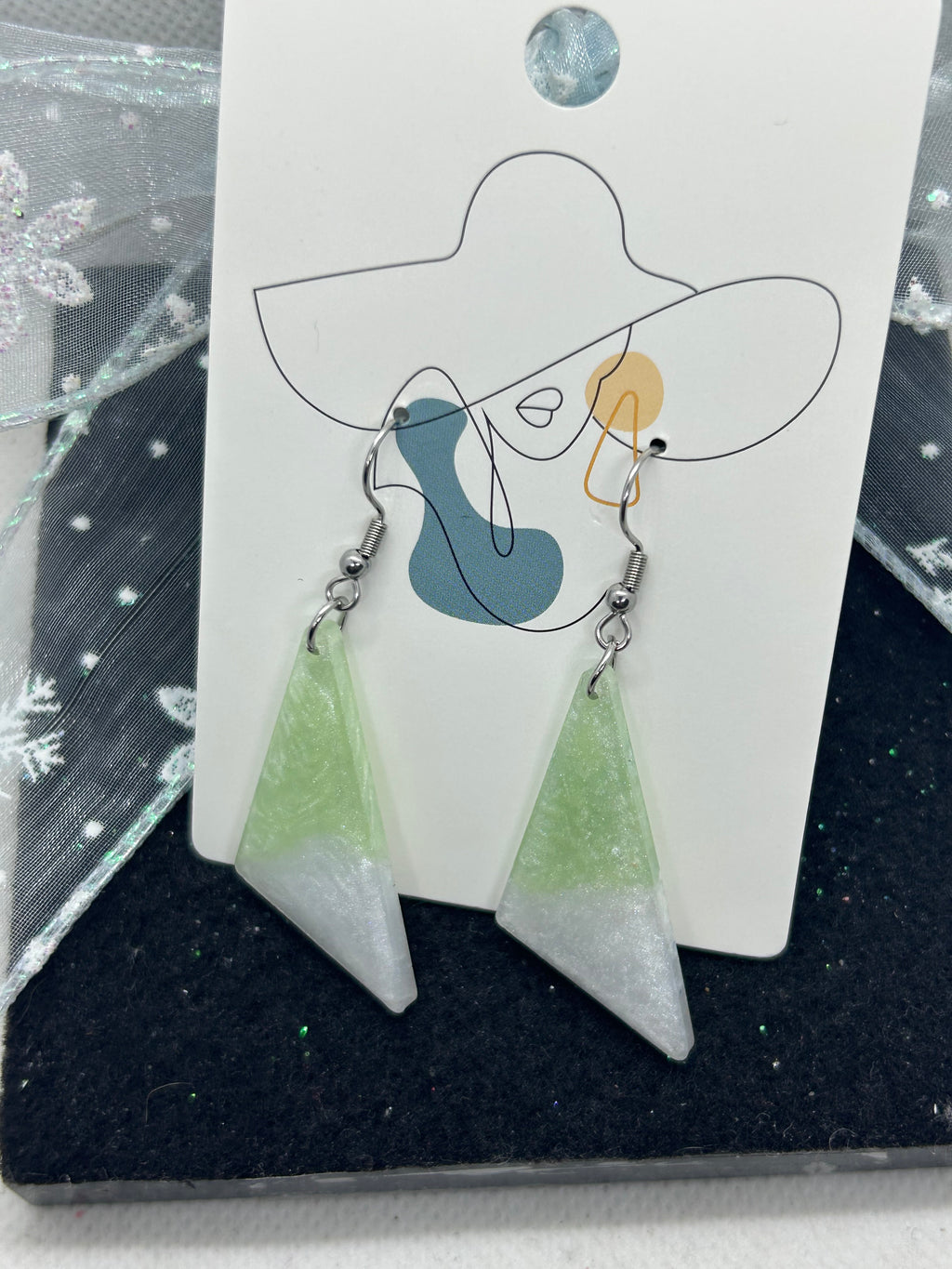 White and Green Earrings