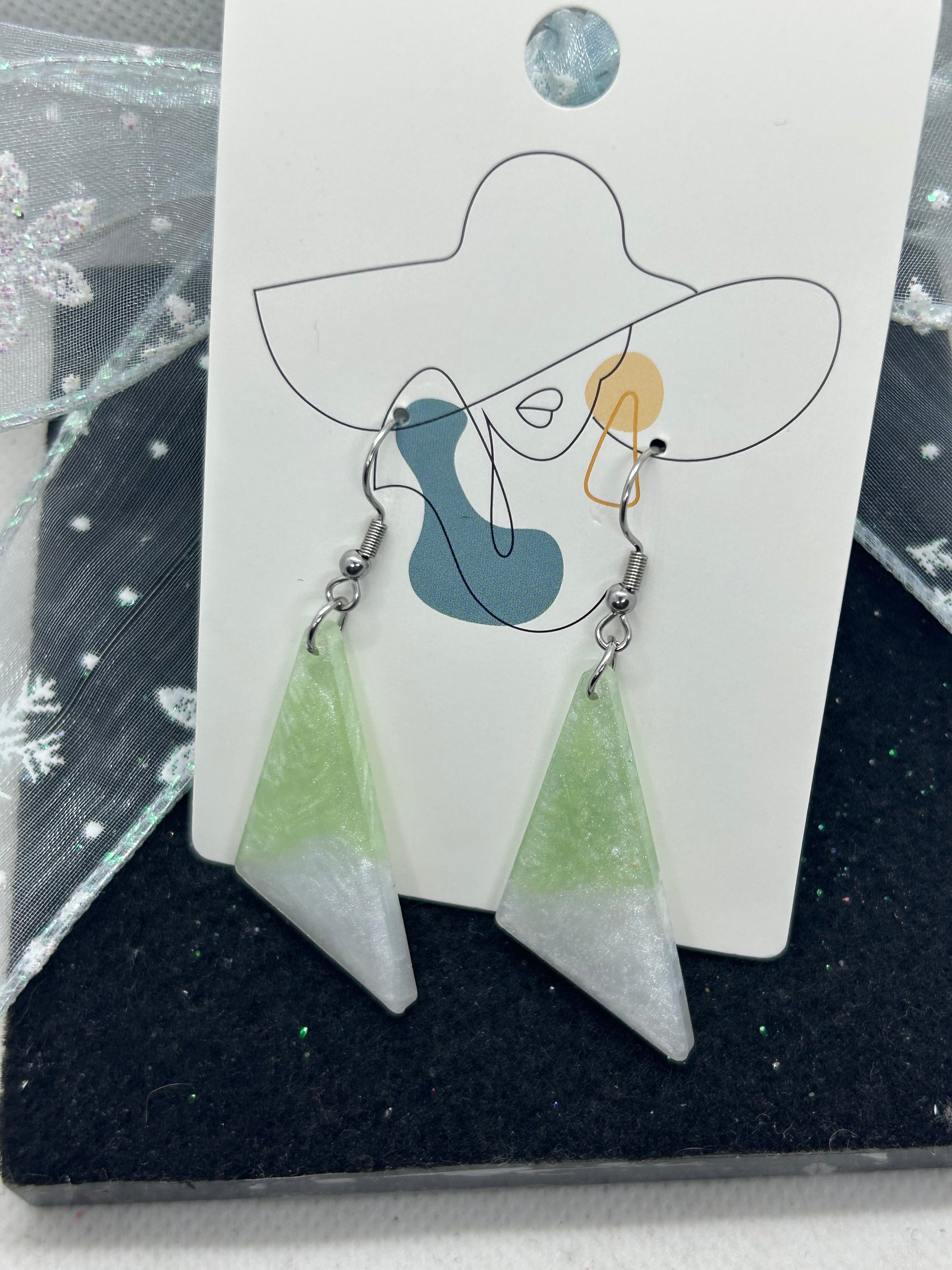 White and Green Earrings