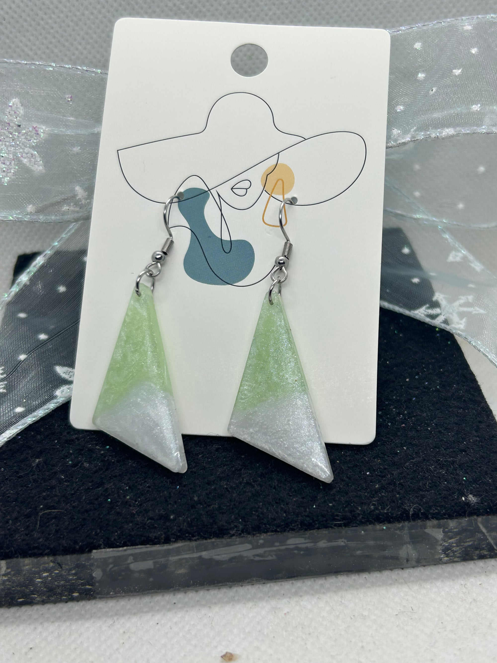 White and Green Earrings