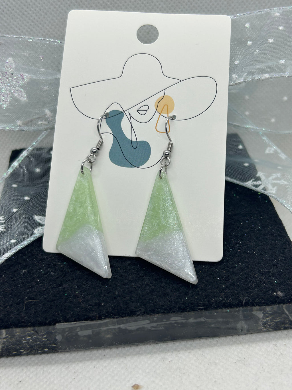 White and Green Earrings