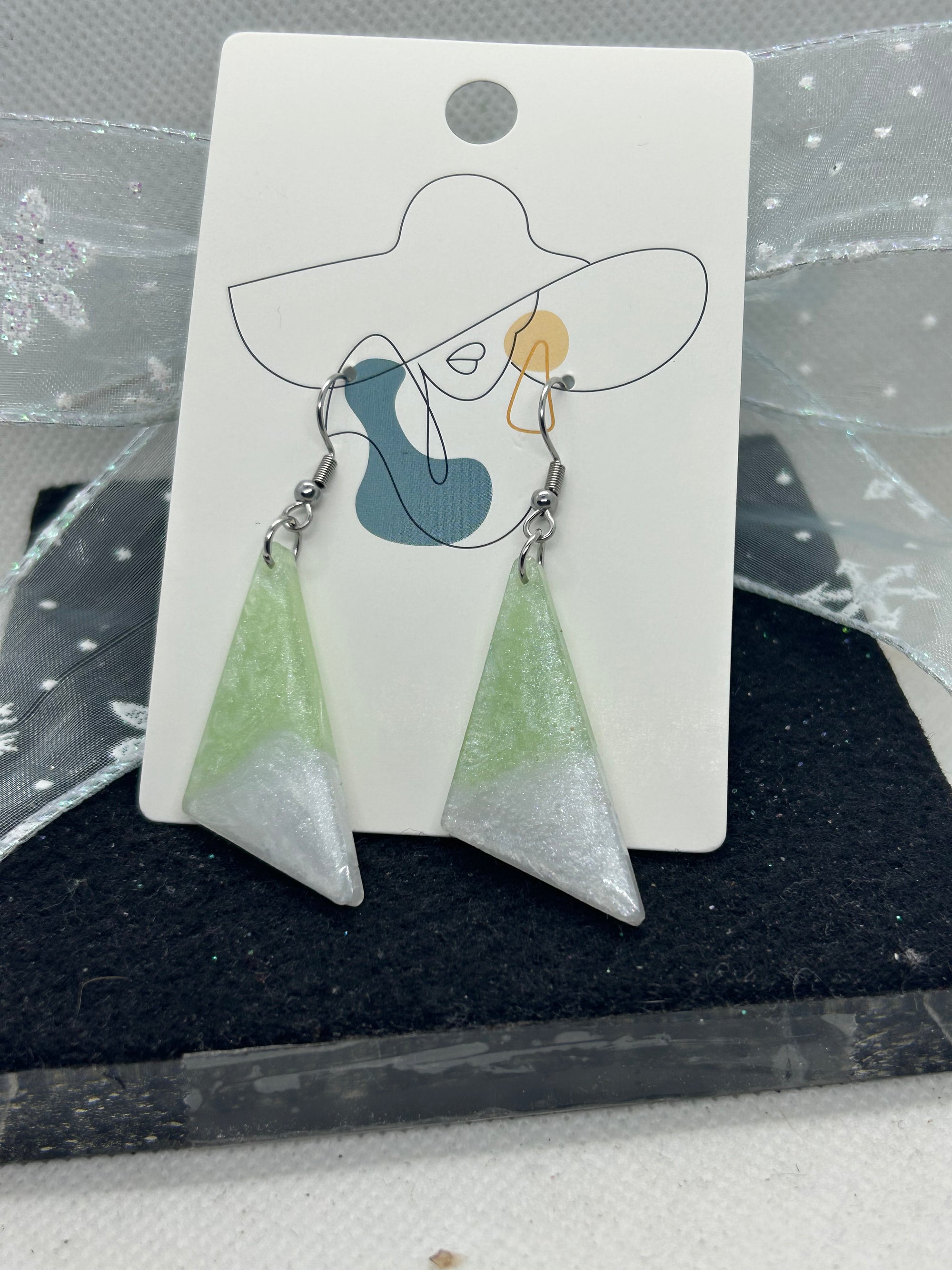 White and Green Earrings