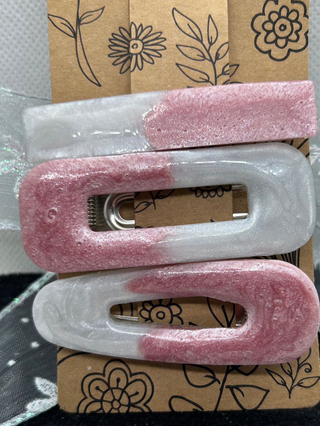 Pink and White Hair Clips