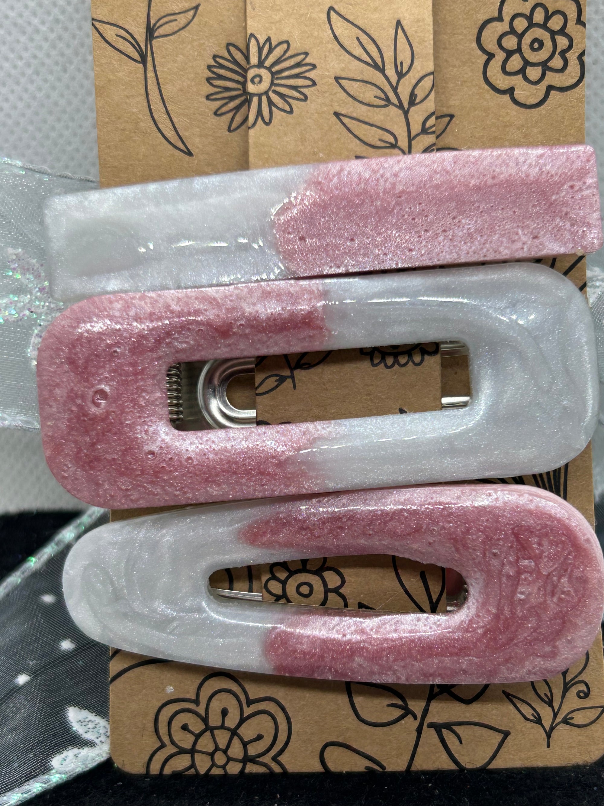 Pink and White Hair Clips