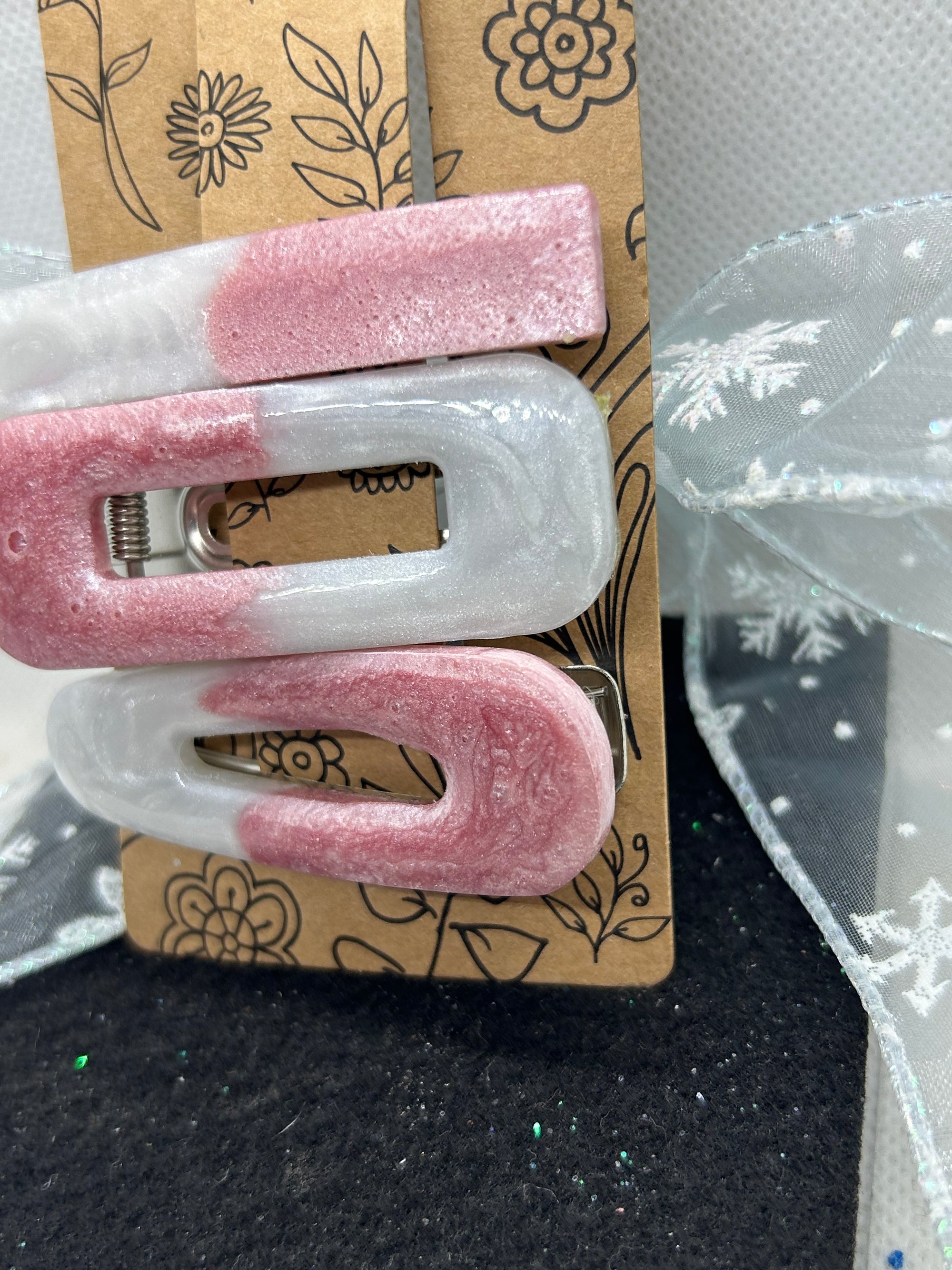 Pink and White Hair Clips