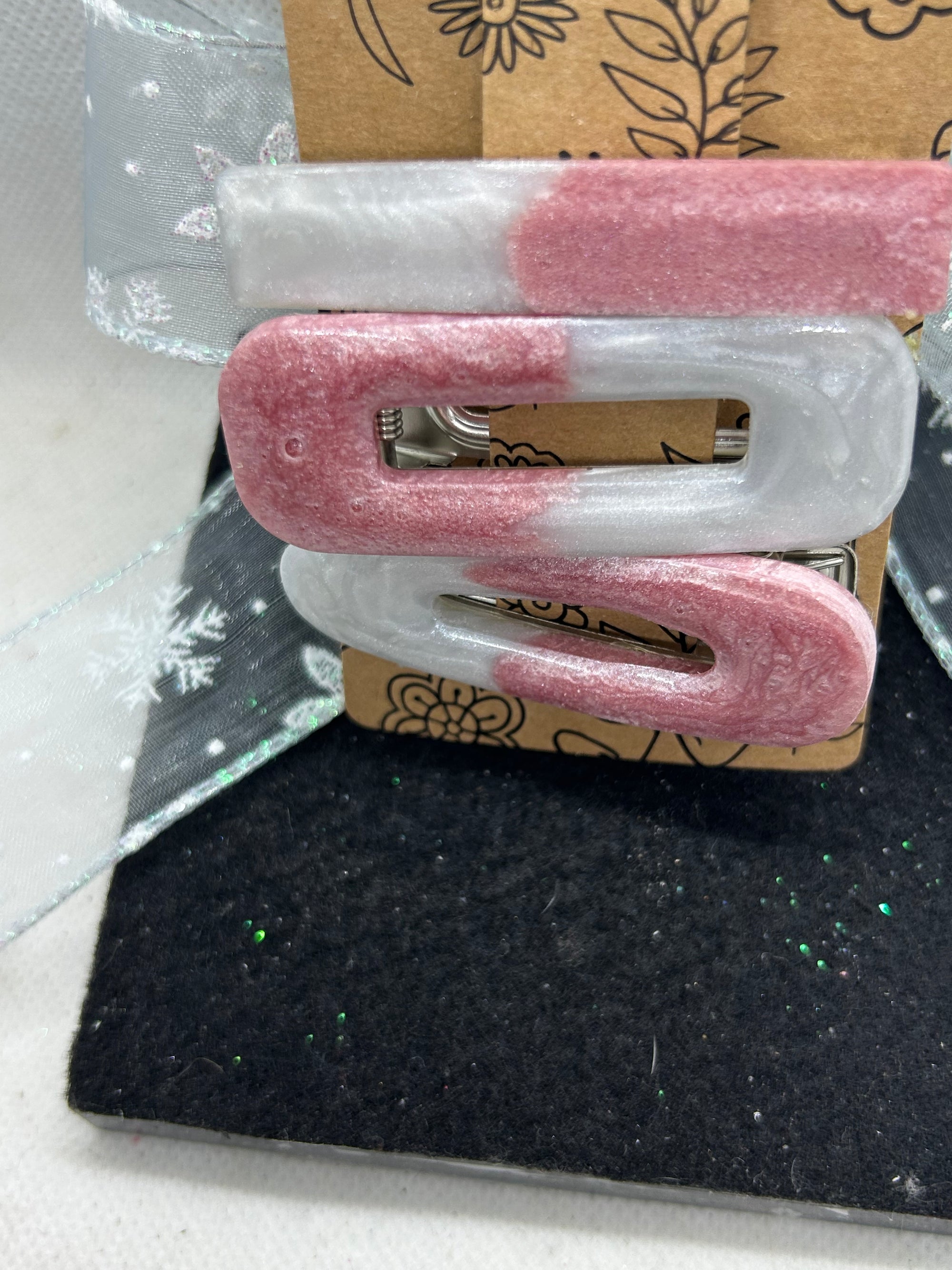 Pink and White Hair Clips