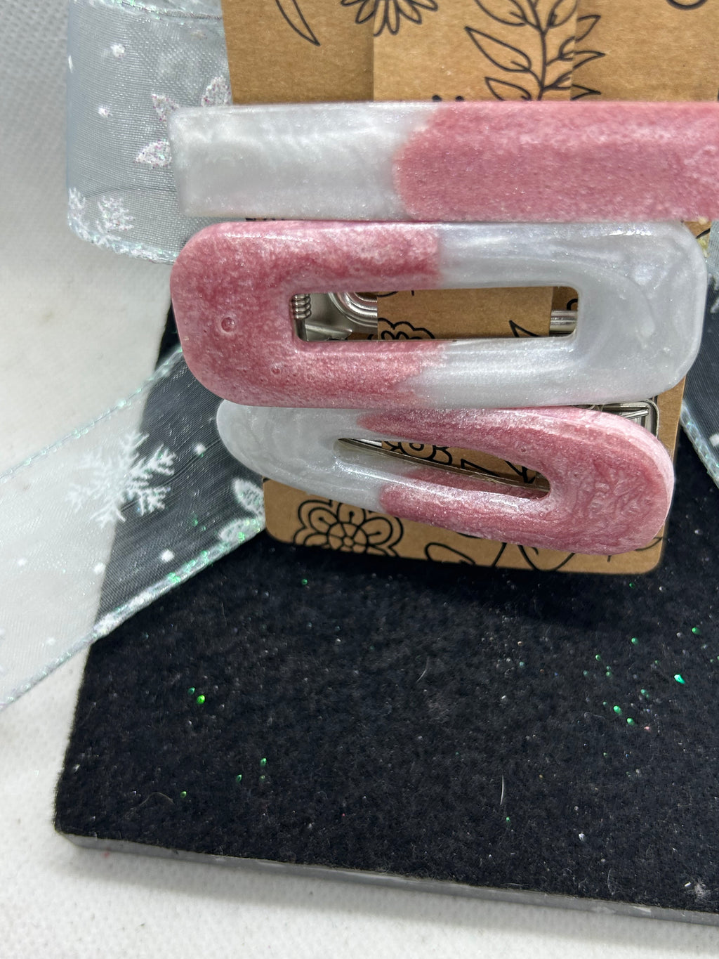 Pink and White Hair Clips