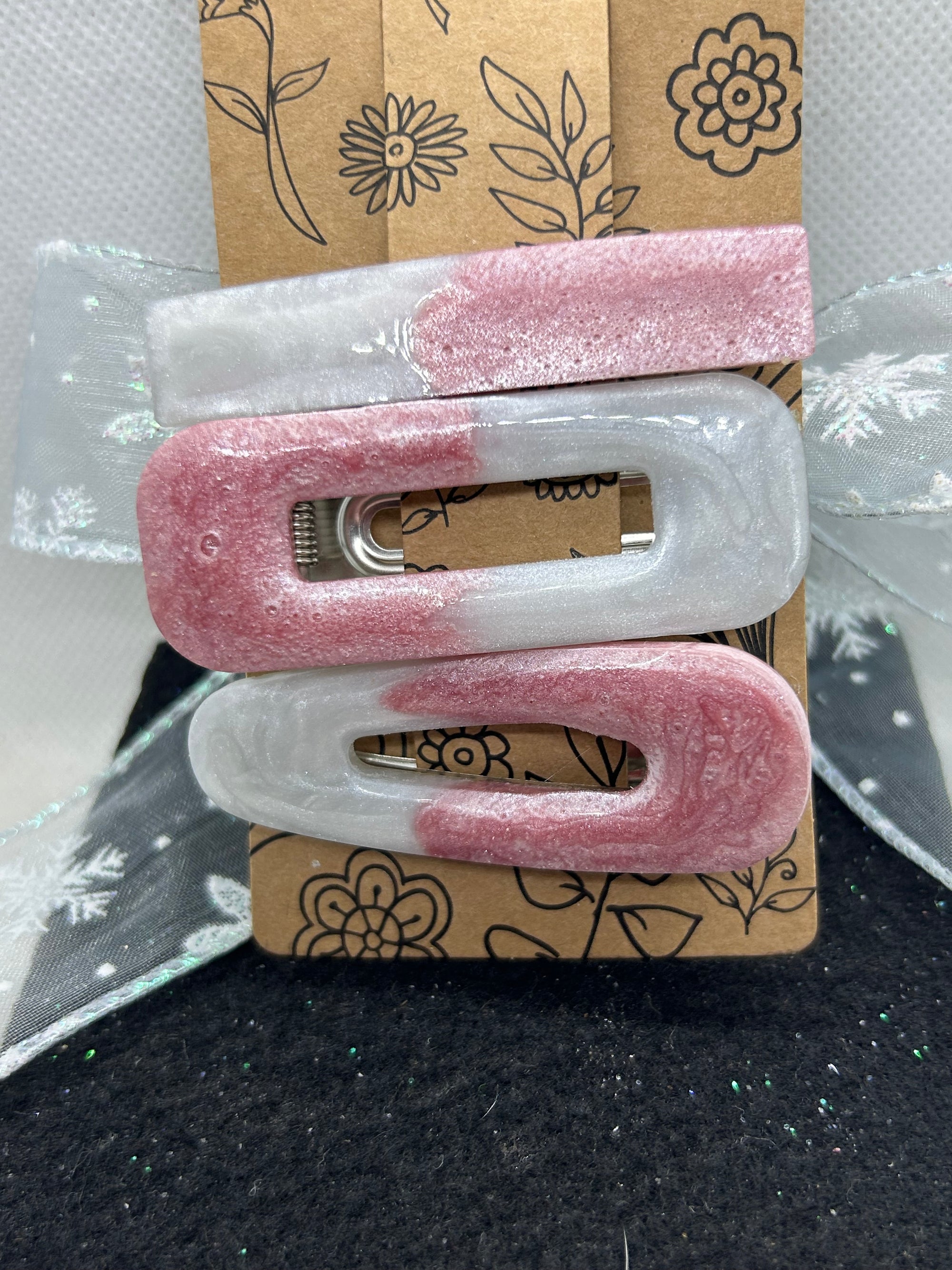 Pink and White Hair Clips