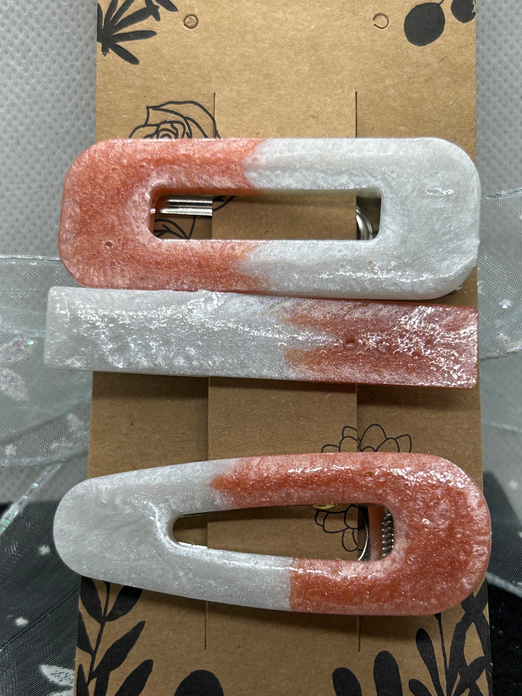 Orange and White Hair Clips