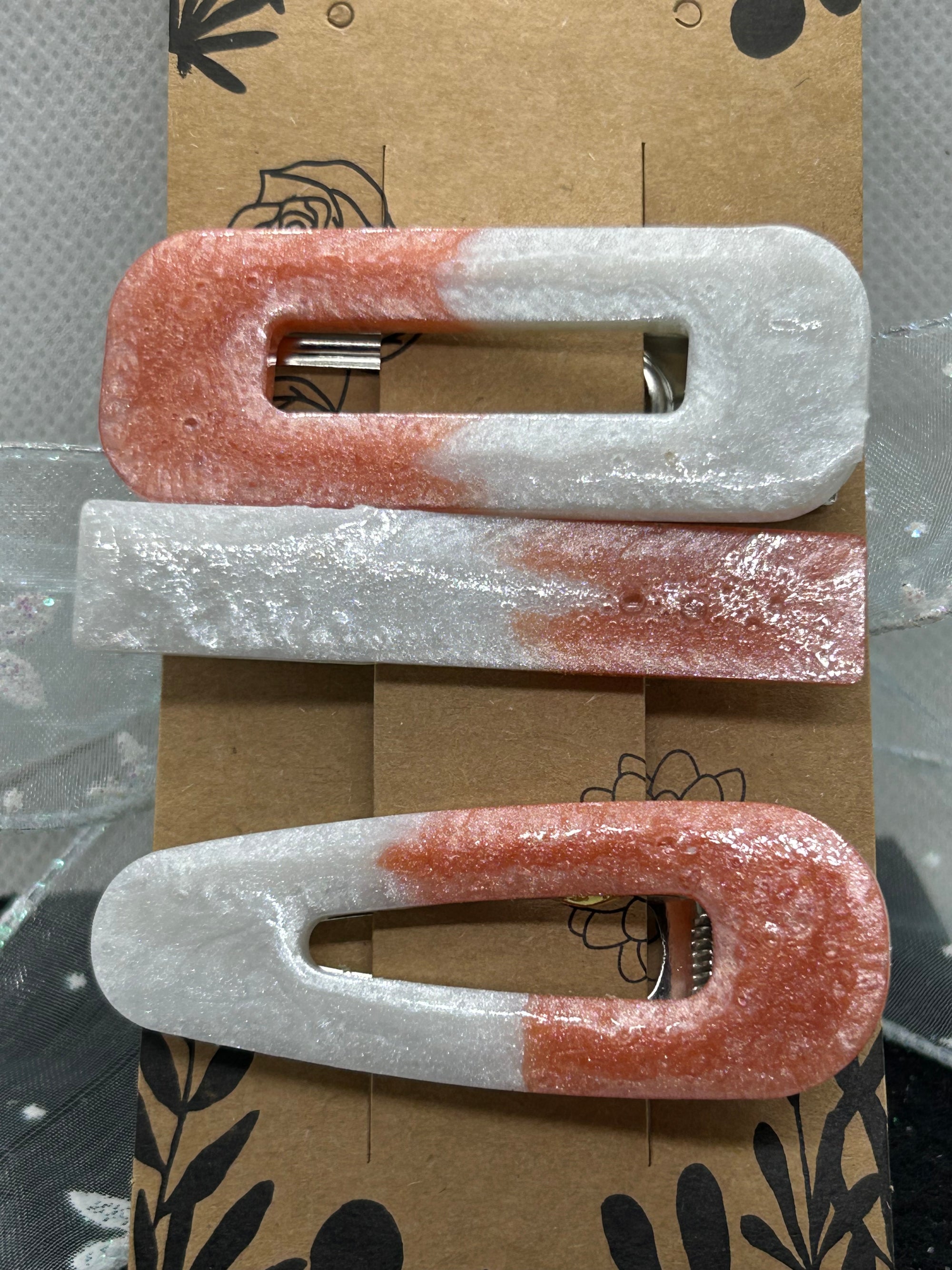 Orange and White Hair Clips