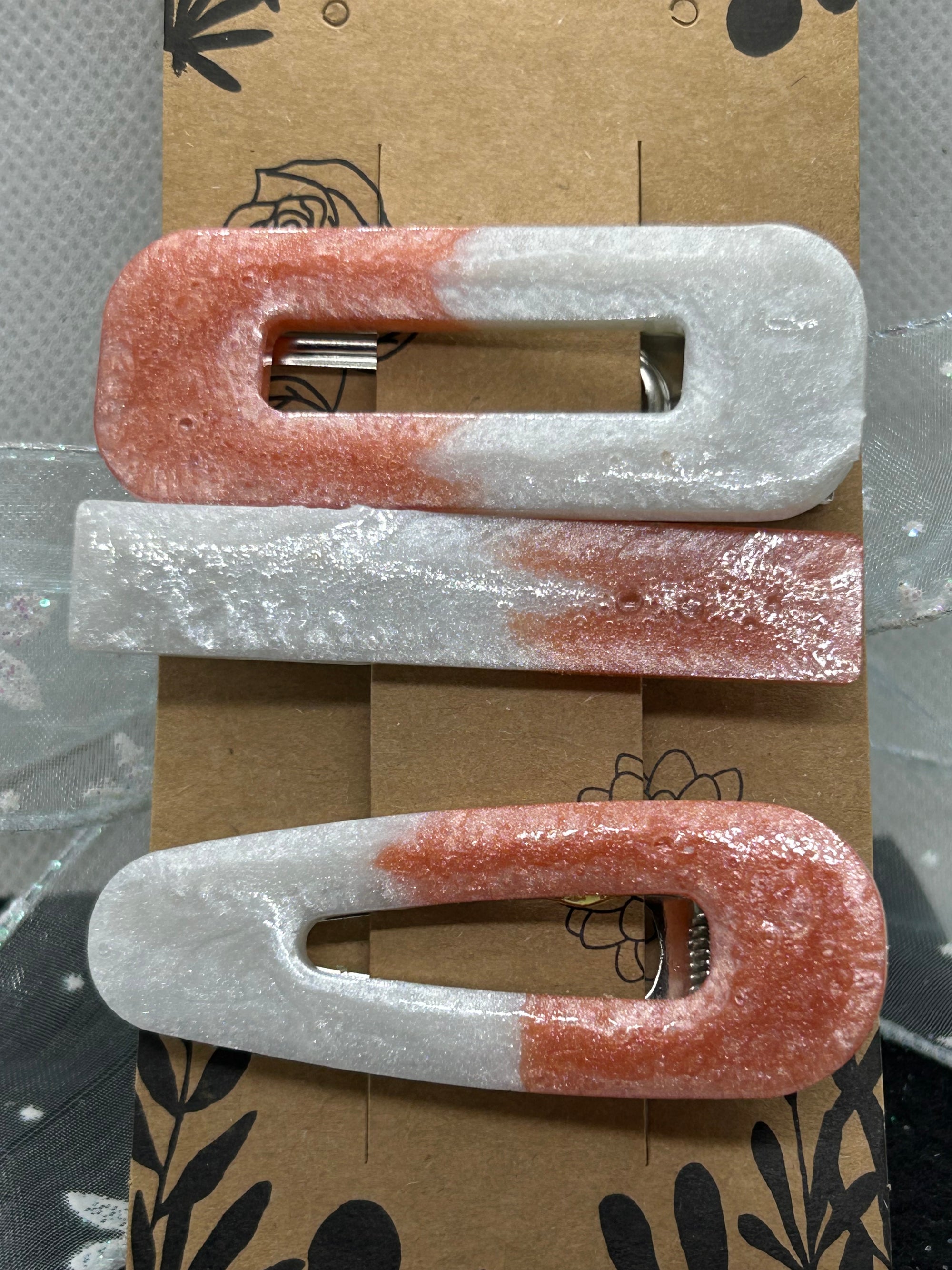 Orange and White Hair Clips