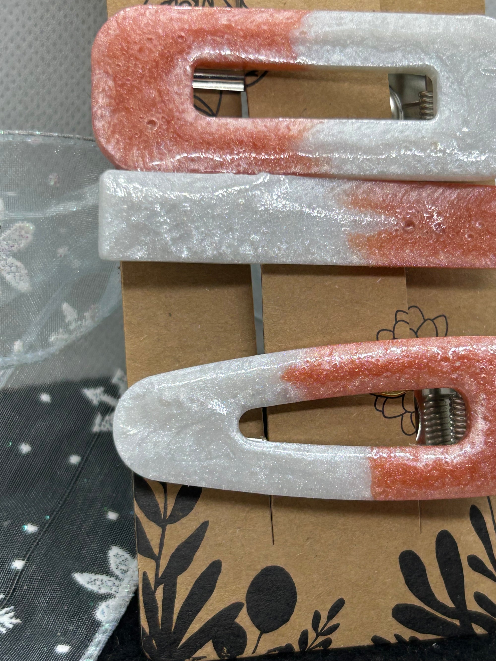 Orange and White Hair Clips