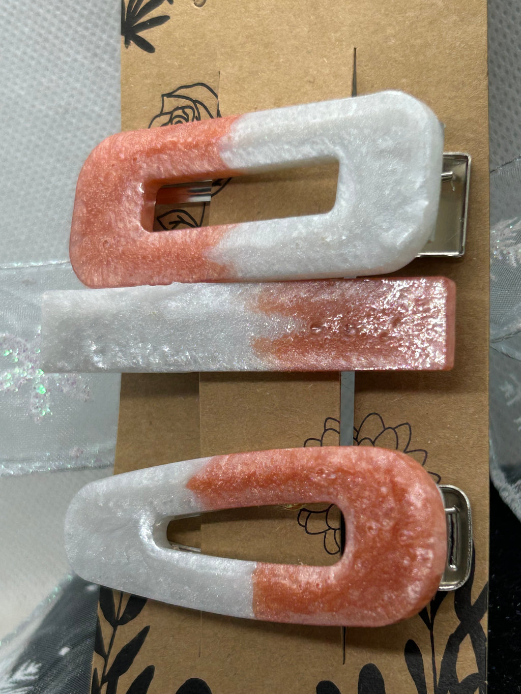 Orange and White Hair Clips