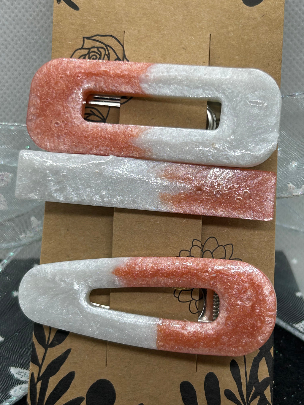 Orange and White Hair Clips