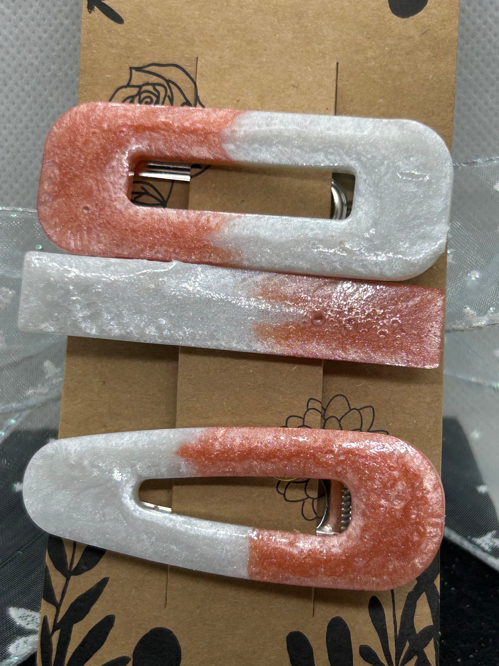 Orange and White Hair Clips