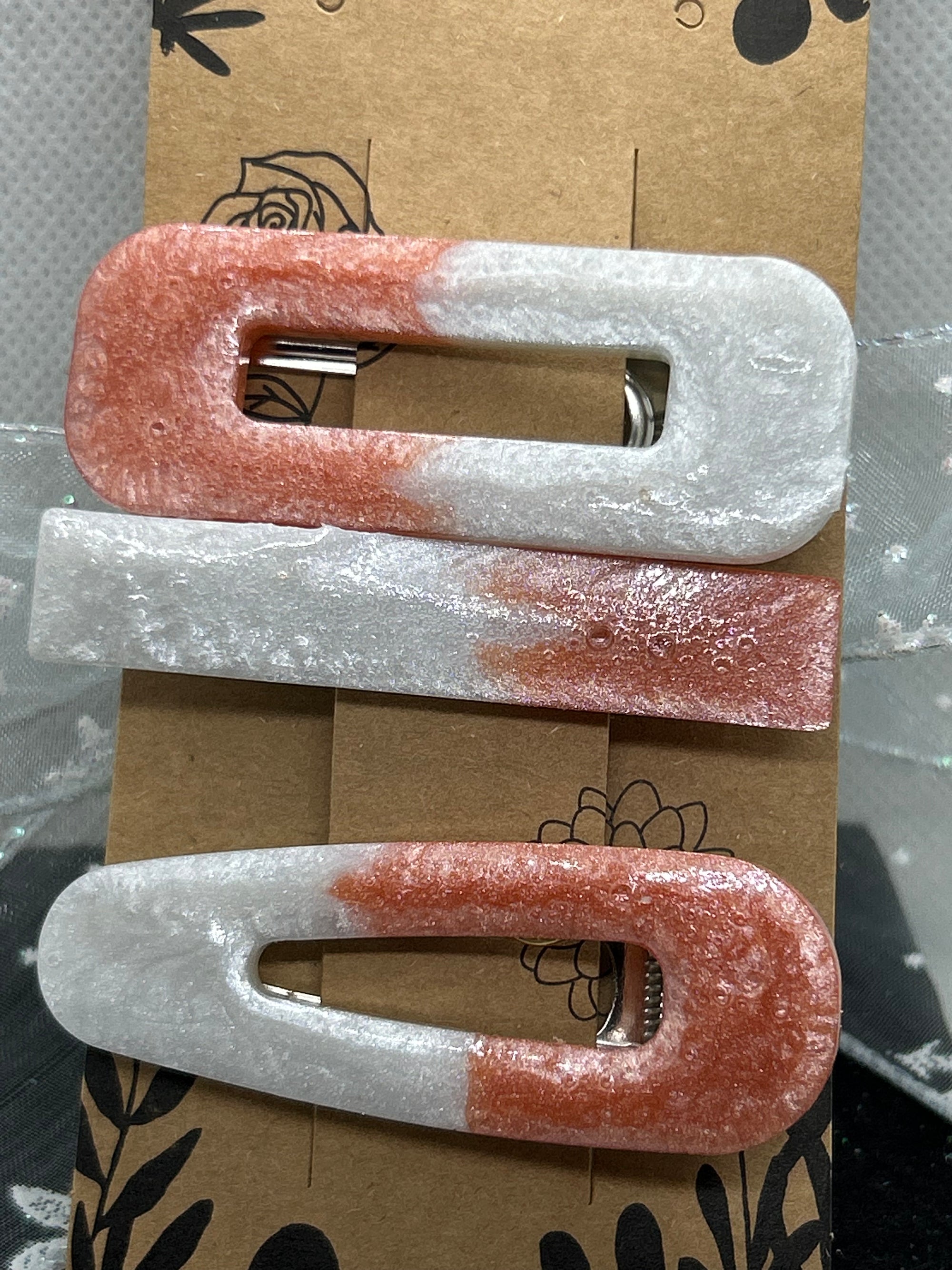 Orange and White Hair Clips