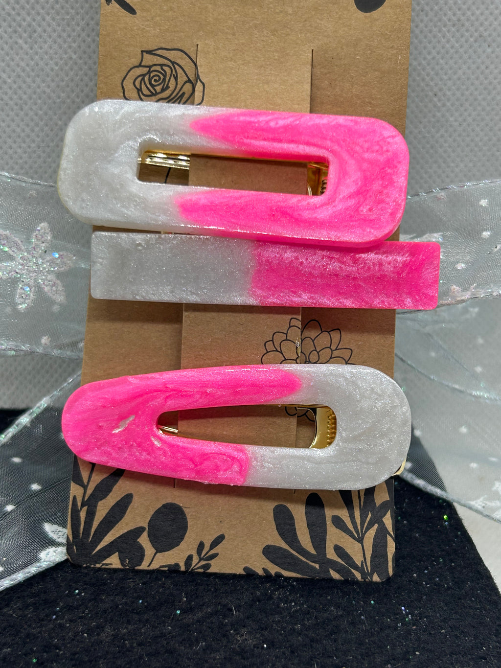 Pink and White Hair Clips
