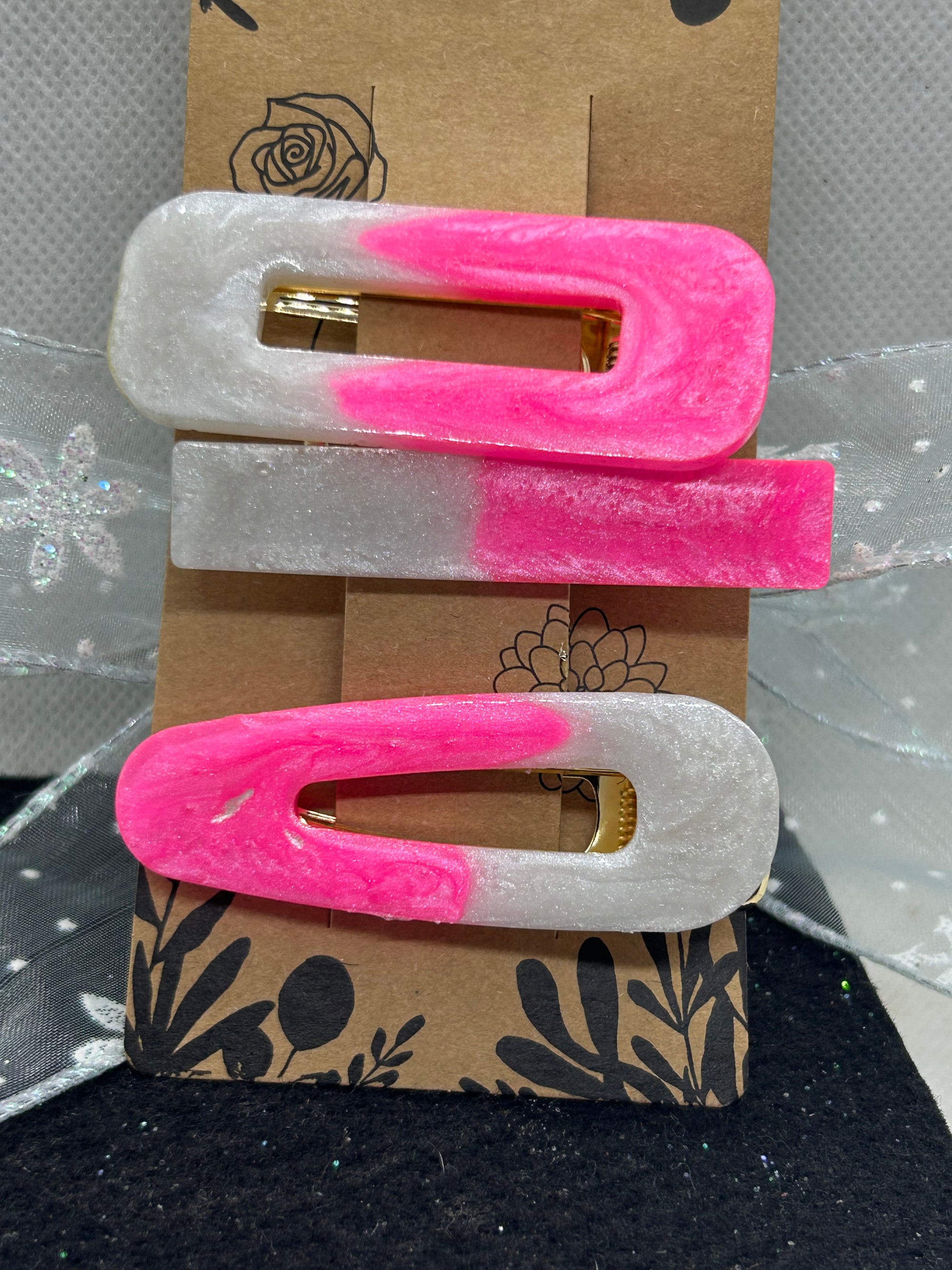 Pink and White Hair Clips
