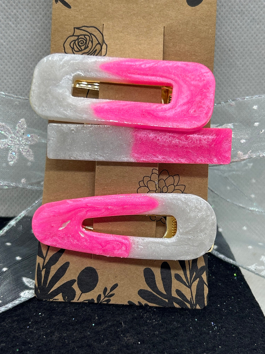 Pink and White Hair Clips