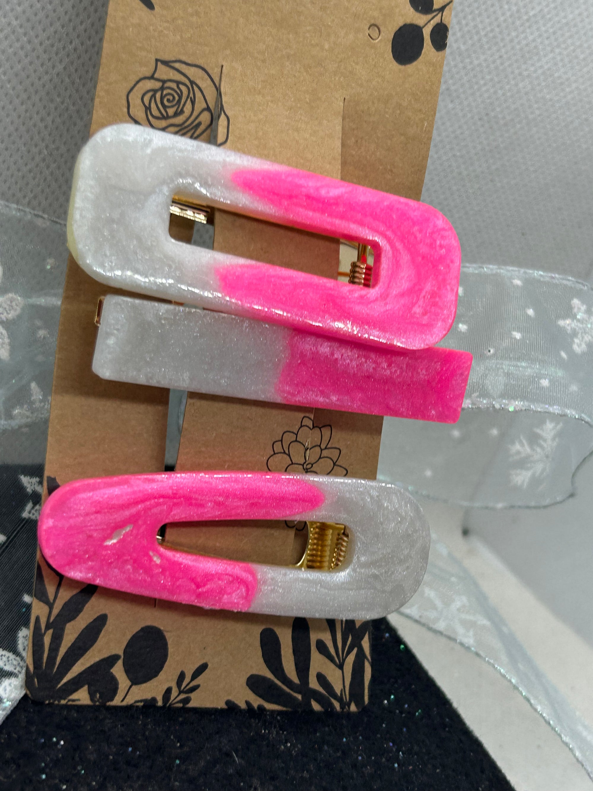 Pink and White Hair Clips
