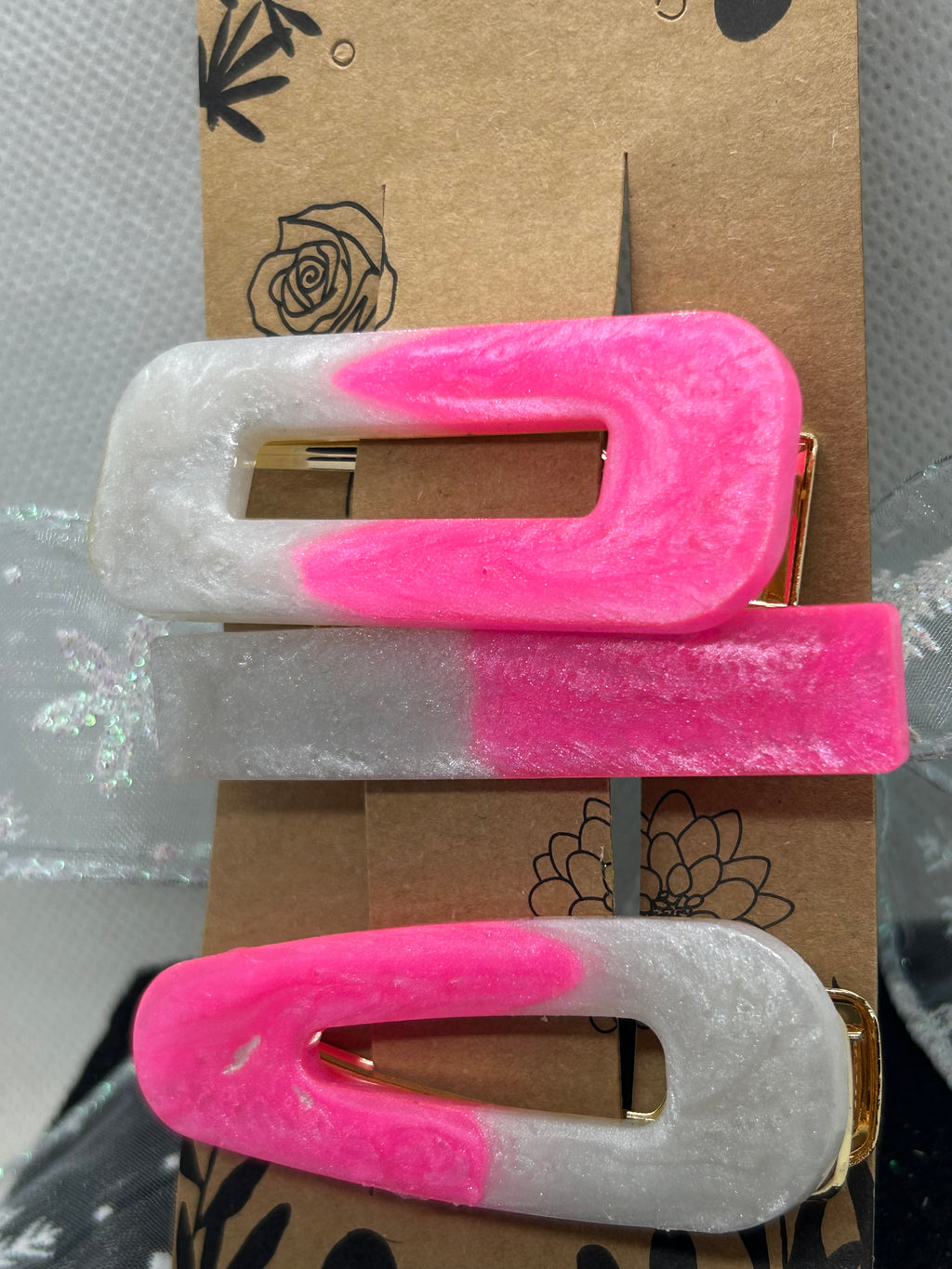 Pink and White Hair Clips