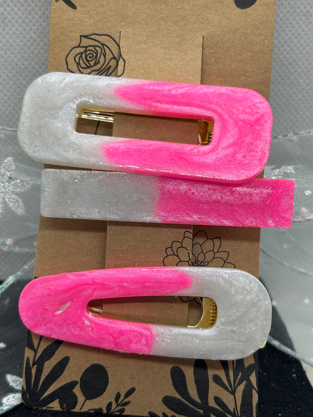 Pink and White Hair Clips