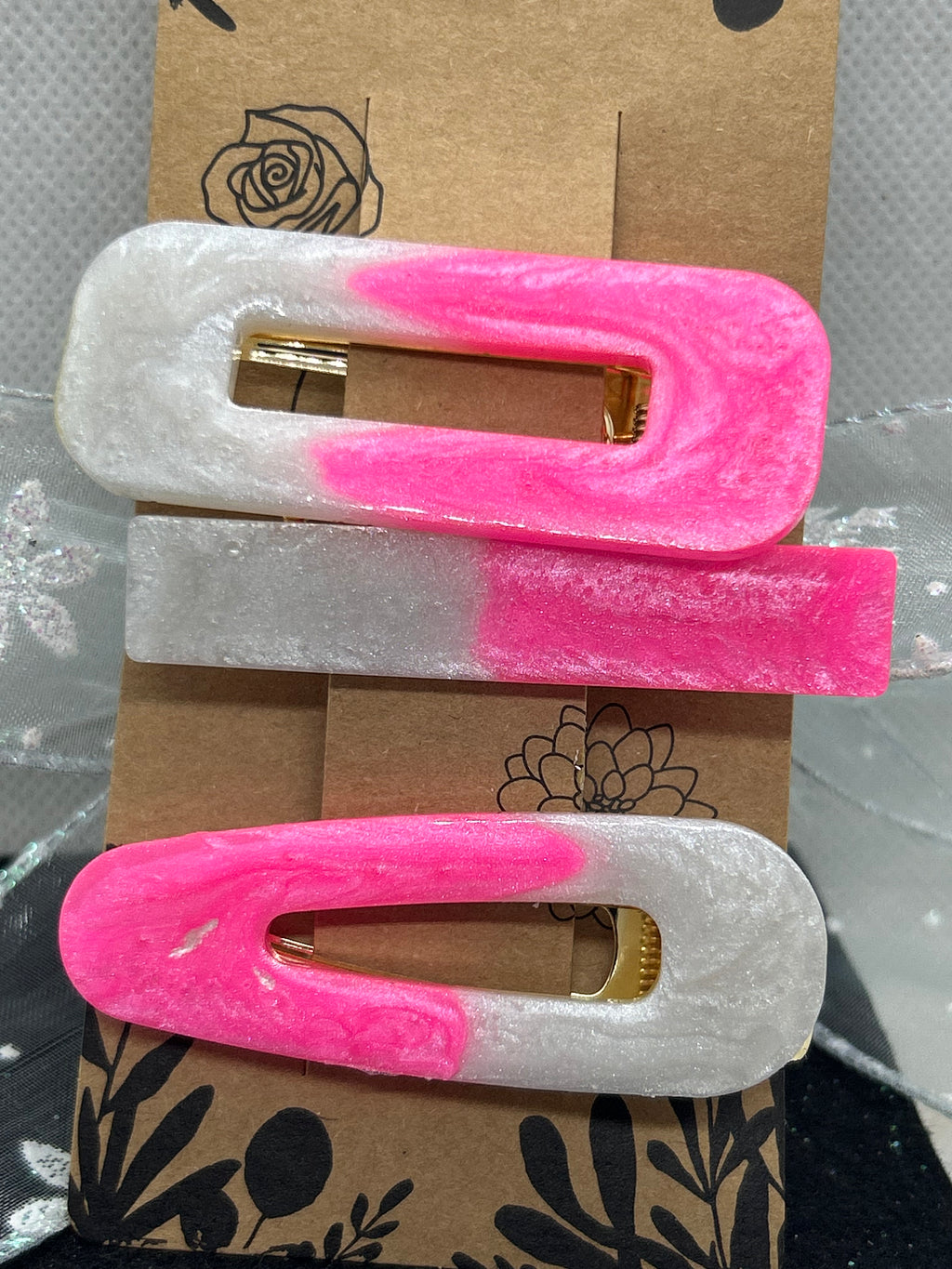 Pink and White Hair Clips