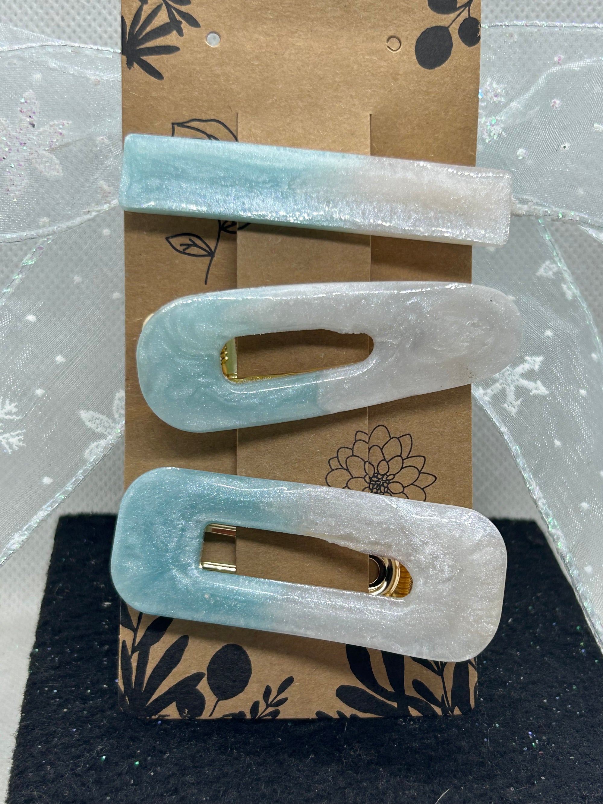 Blue and White Hair Clips