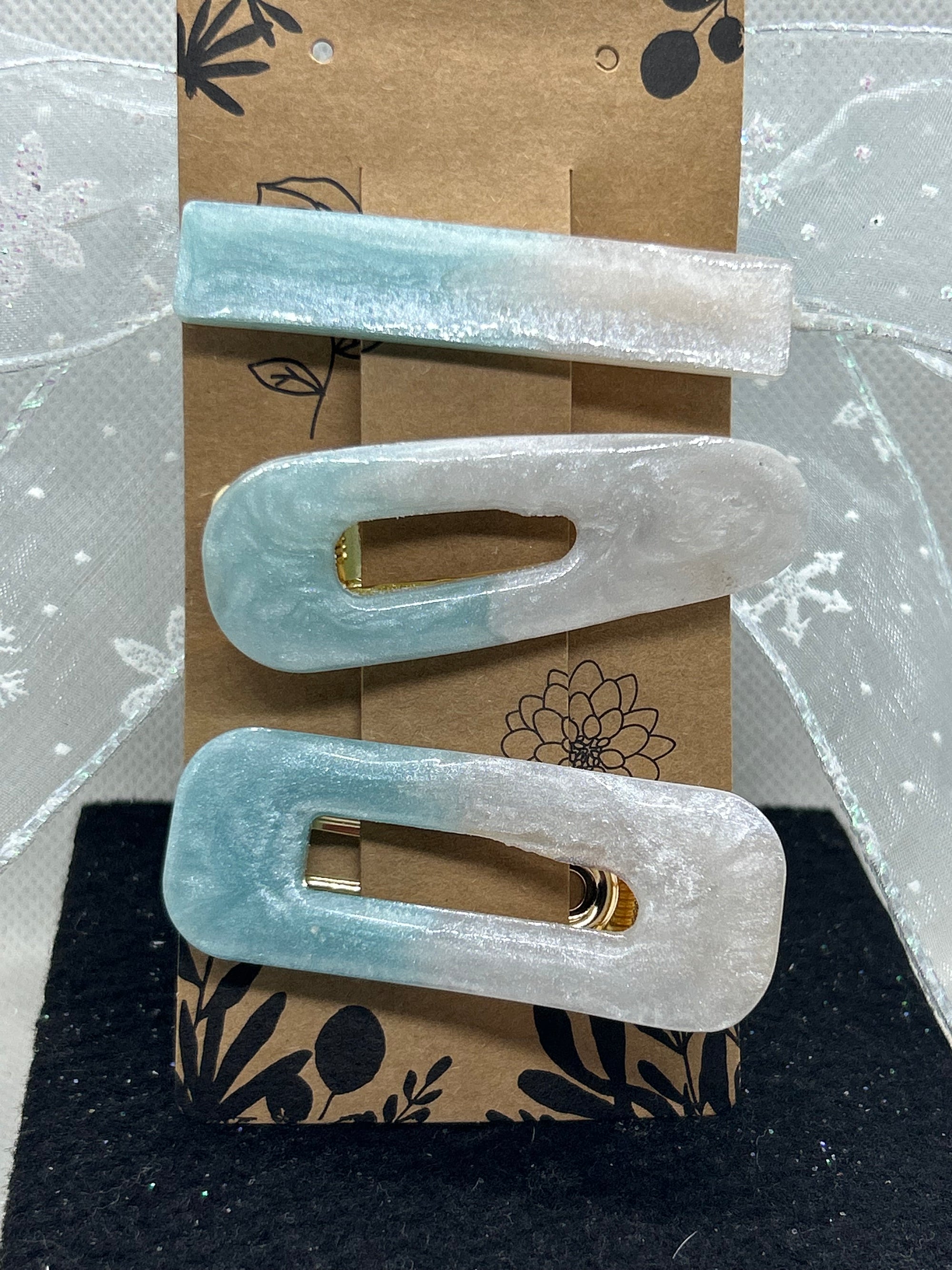 Blue and White Hair Clips