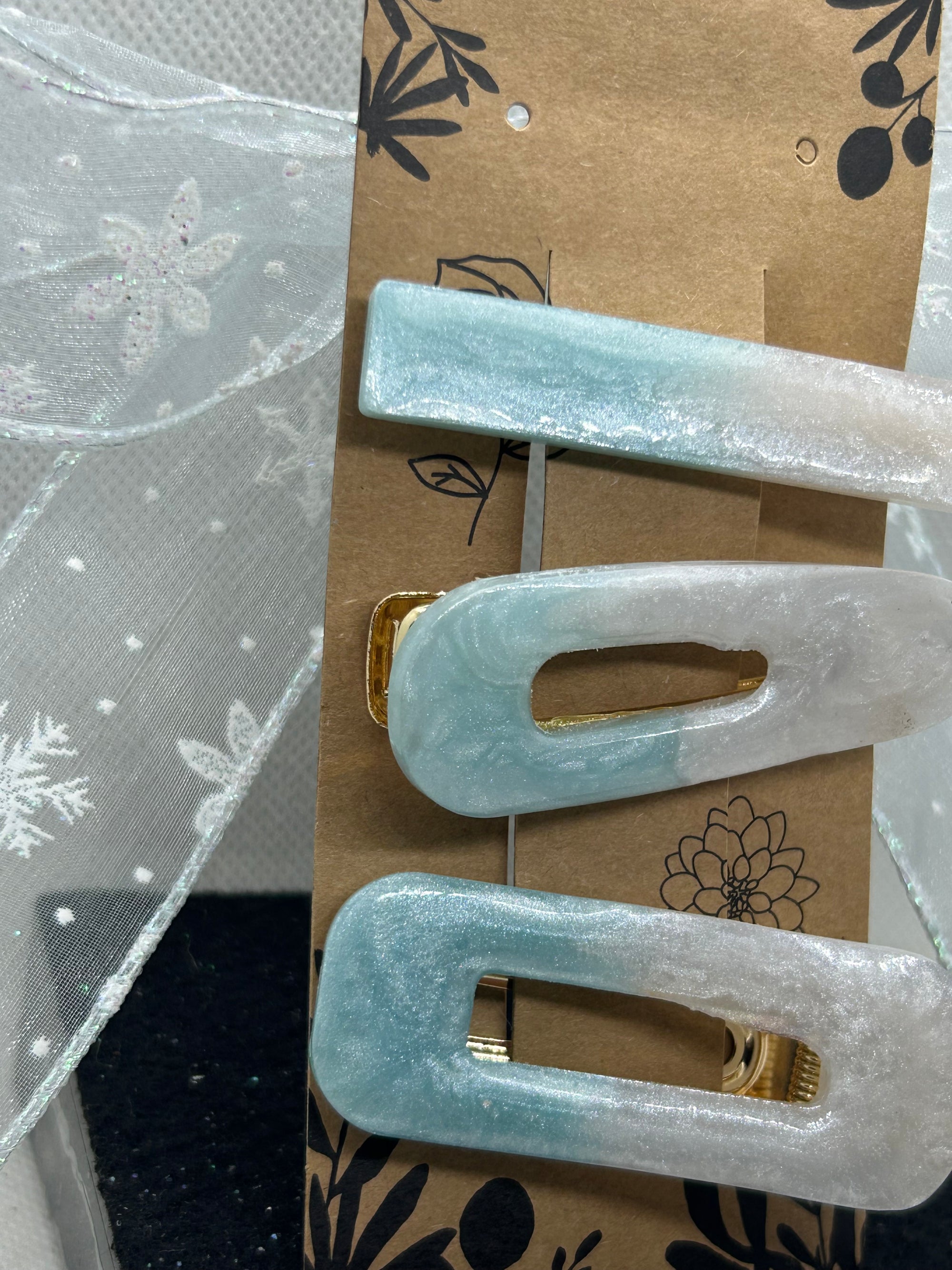 Blue and White Hair Clips