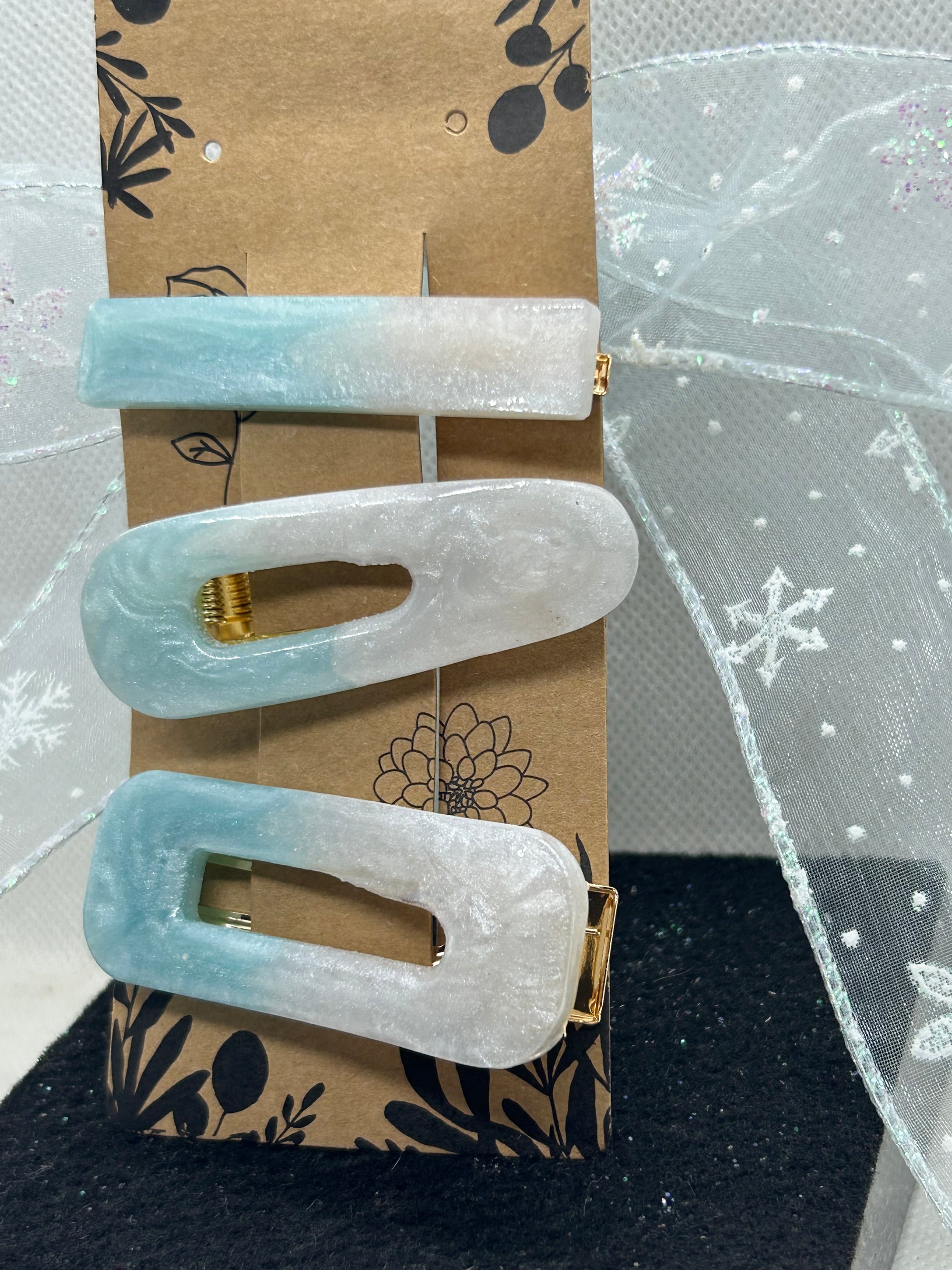 Blue and White Hair Clips