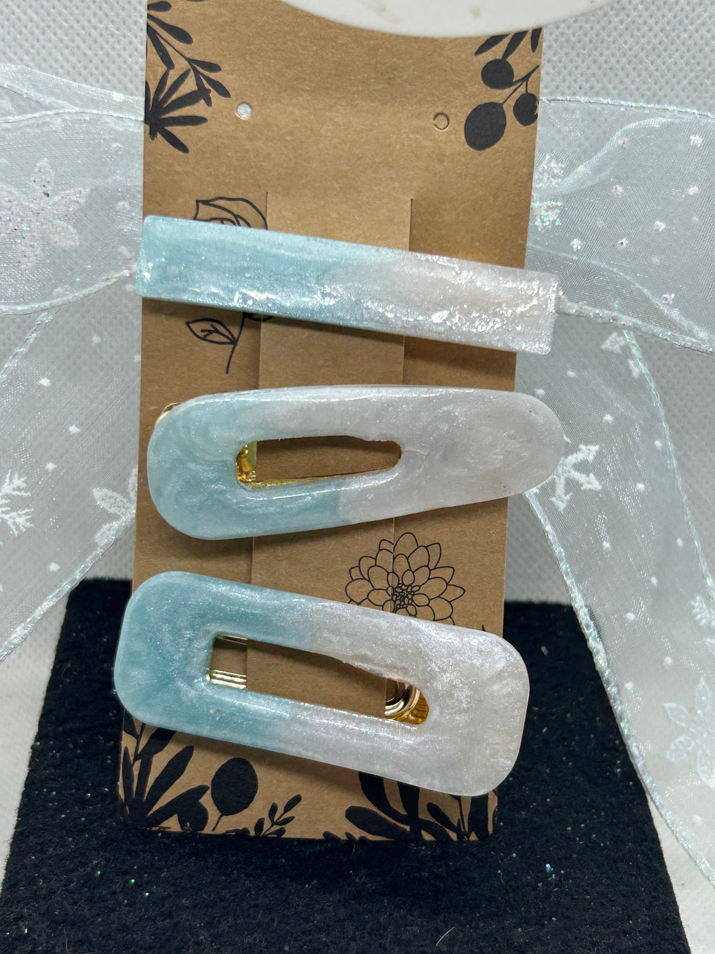 Blue and White Hair Clips