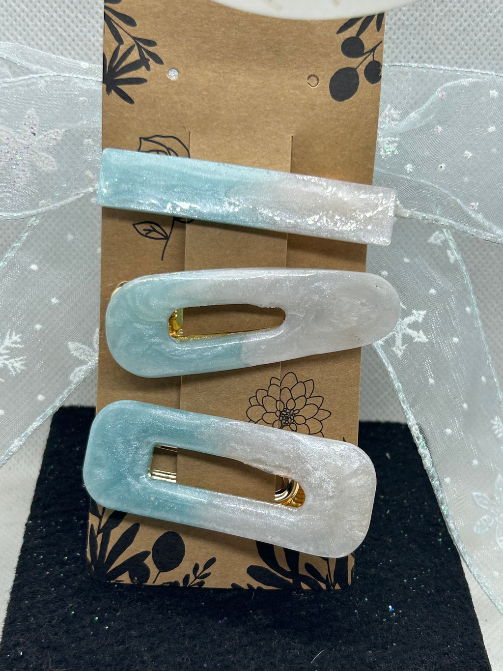 Blue and White Hair Clips