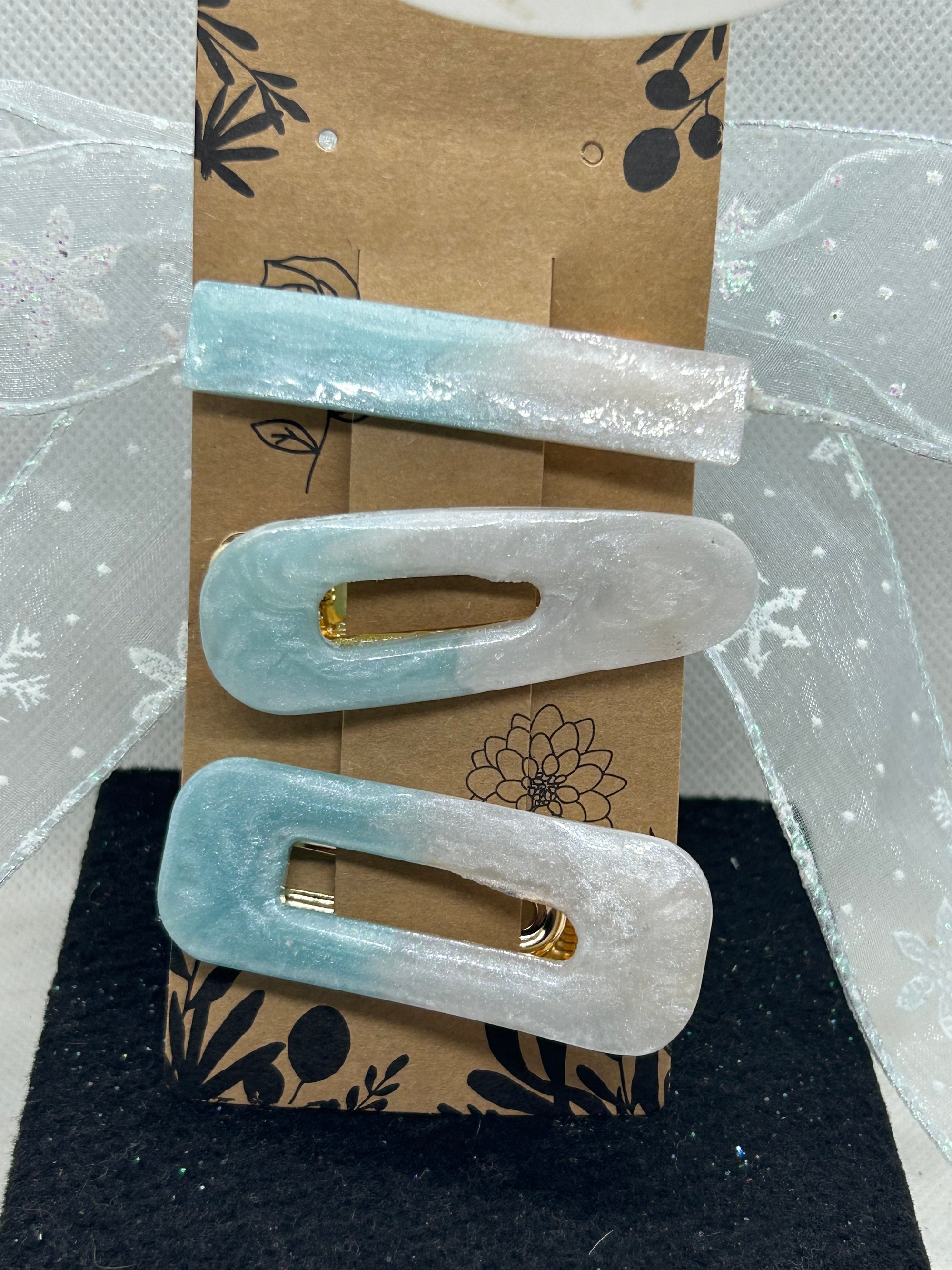 Blue and White Hair Clips
