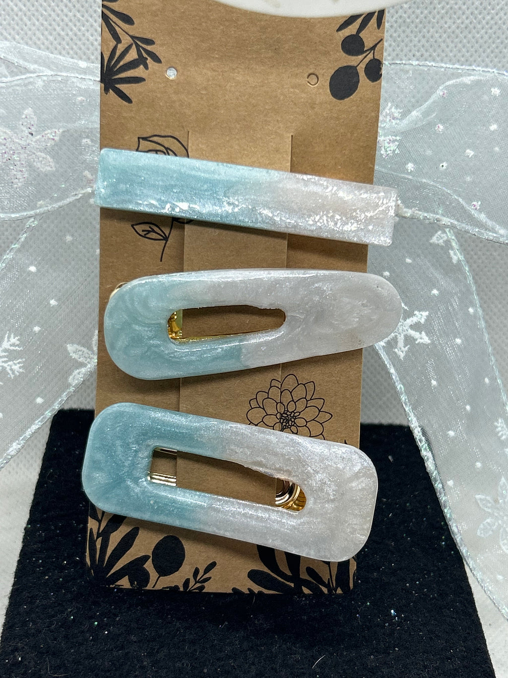 Blue and White Hair Clips