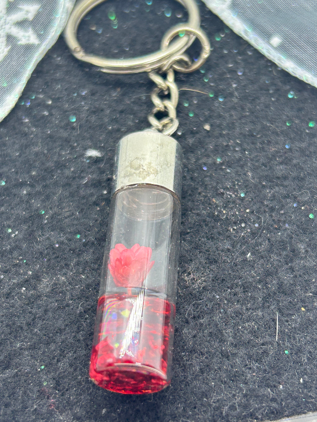 Incased Red Flower Keychain