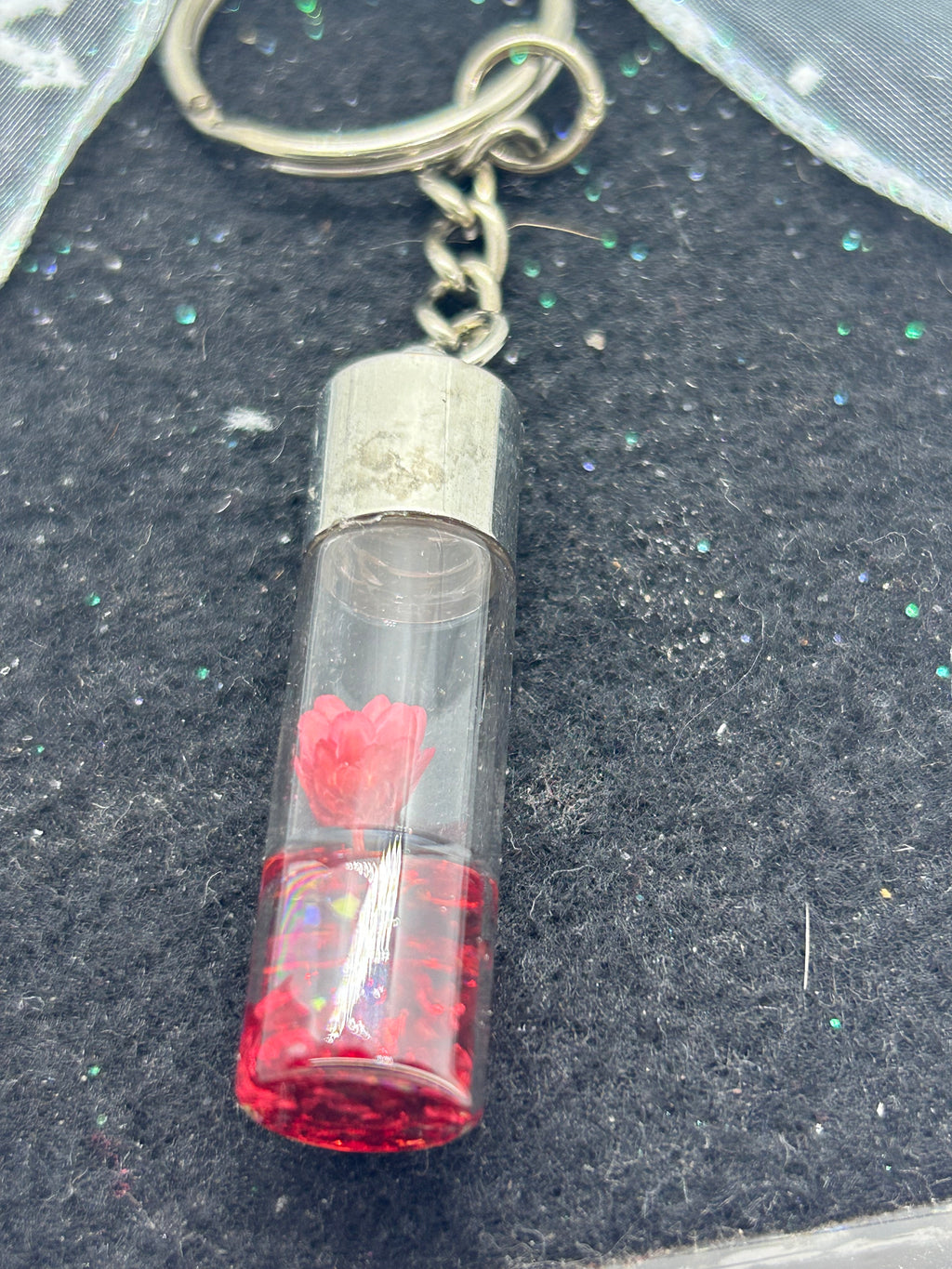 Incased Red Flower Keychain