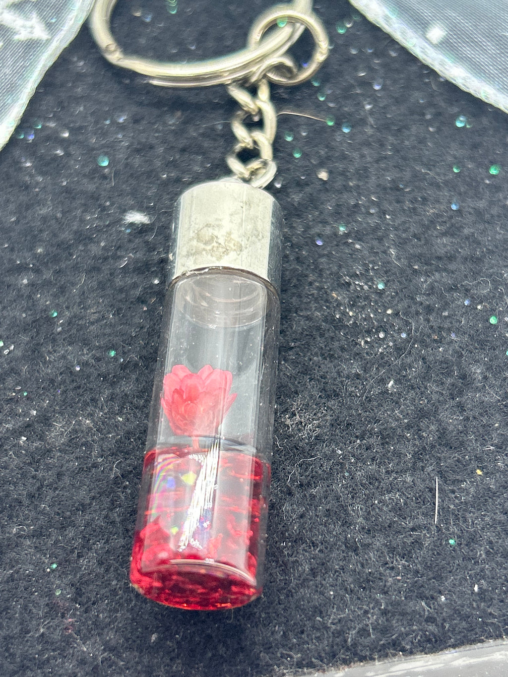 Incased Red Flower Keychain