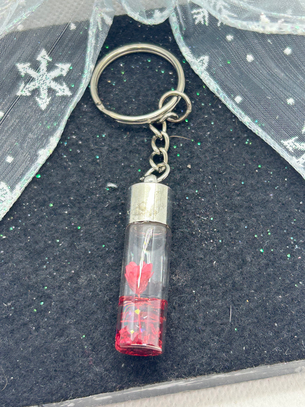 Incased Red Flower Keychain