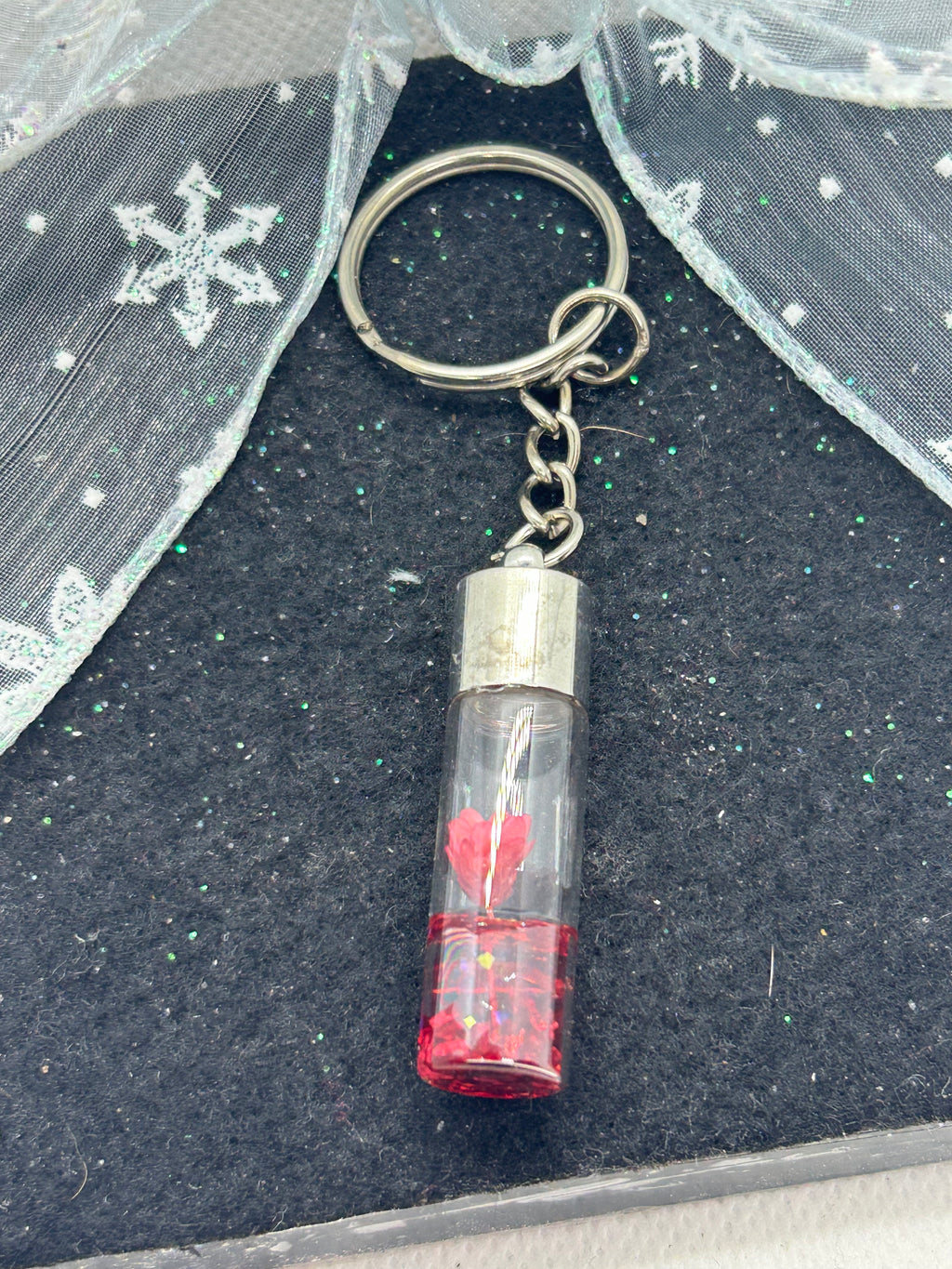 Incased Red Flower Keychain