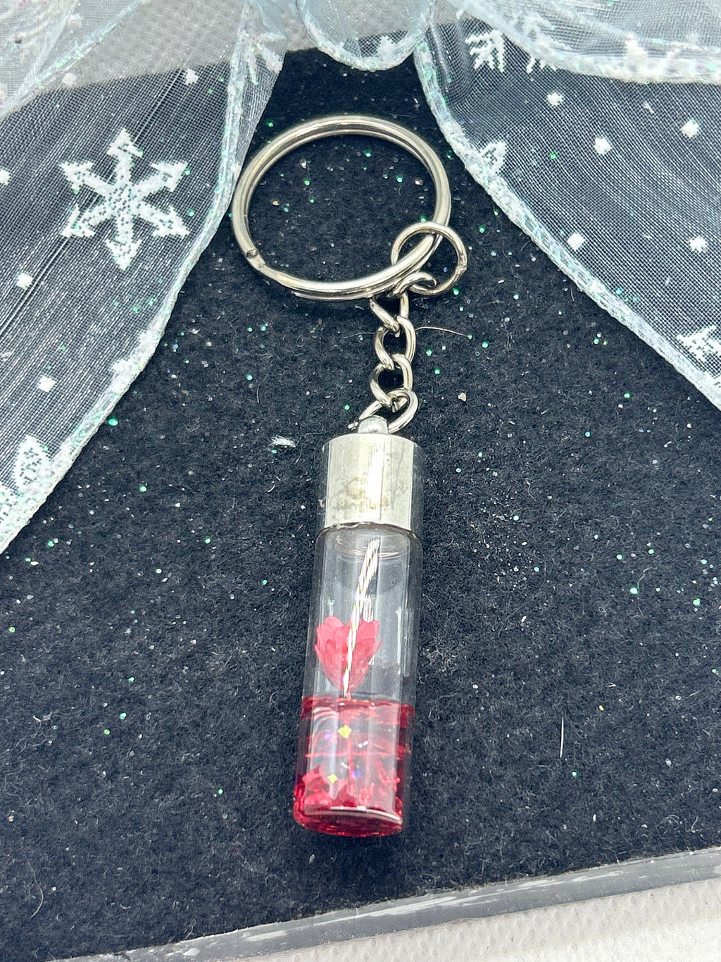 Incased Red Flower Keychain