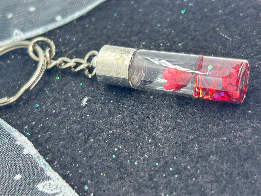 Incased Red Flower Keychain